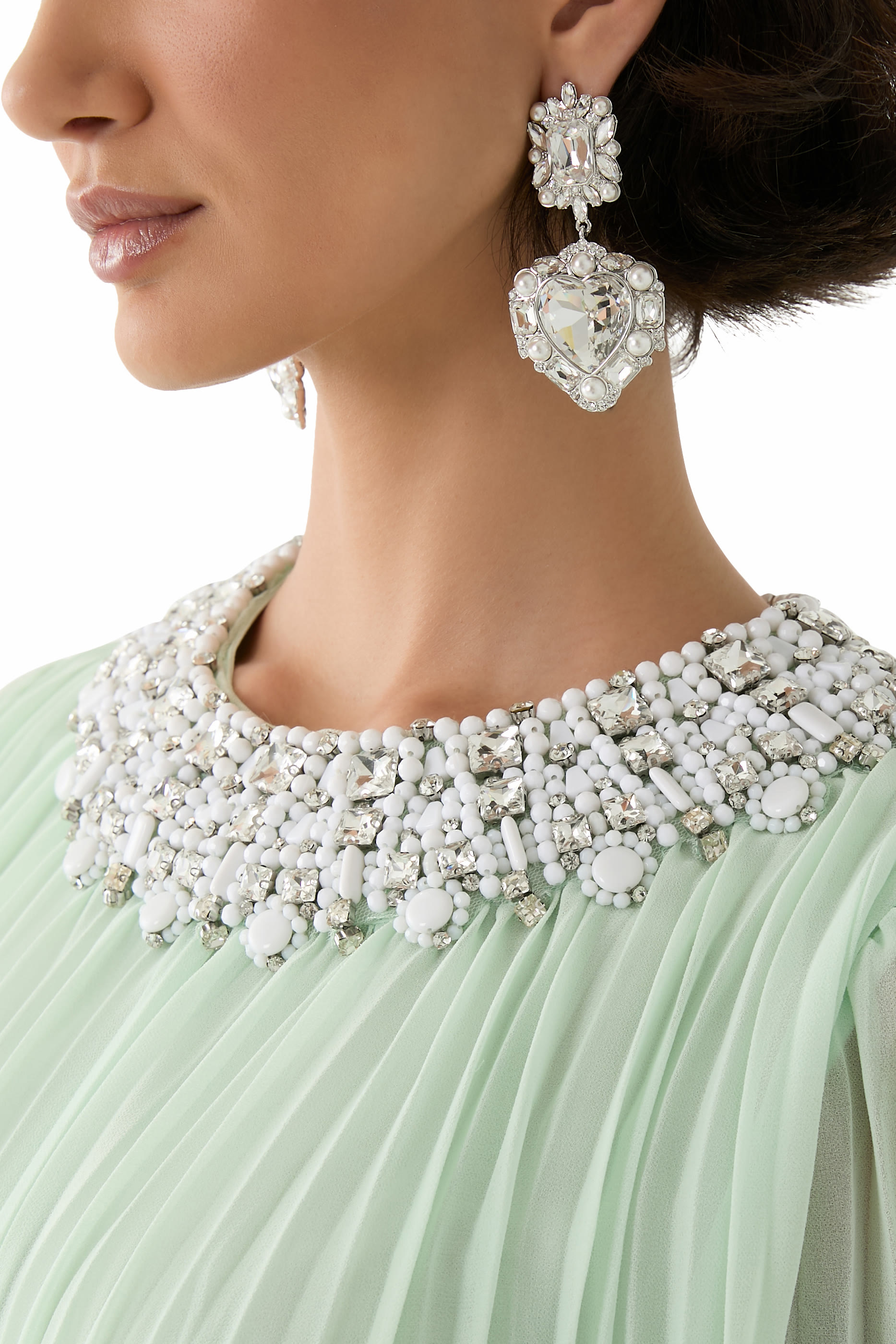 أقراط بتصميم قلب متدرج مرصعة بلؤلؤ وكريستال