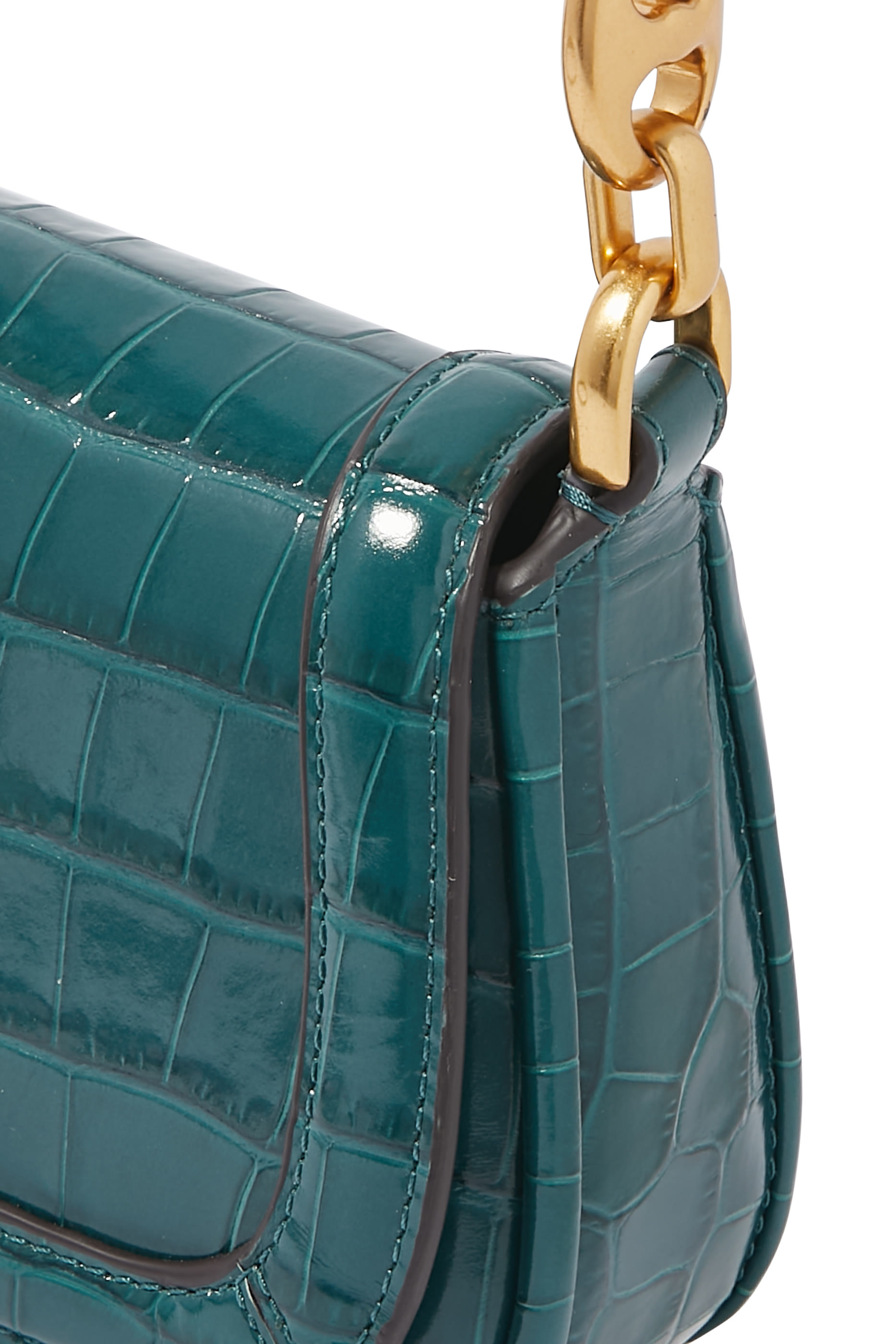 حقيبة كتف غرامرسي صغيرة بغطاء قلاب جلد بنقشة جلد التمساح