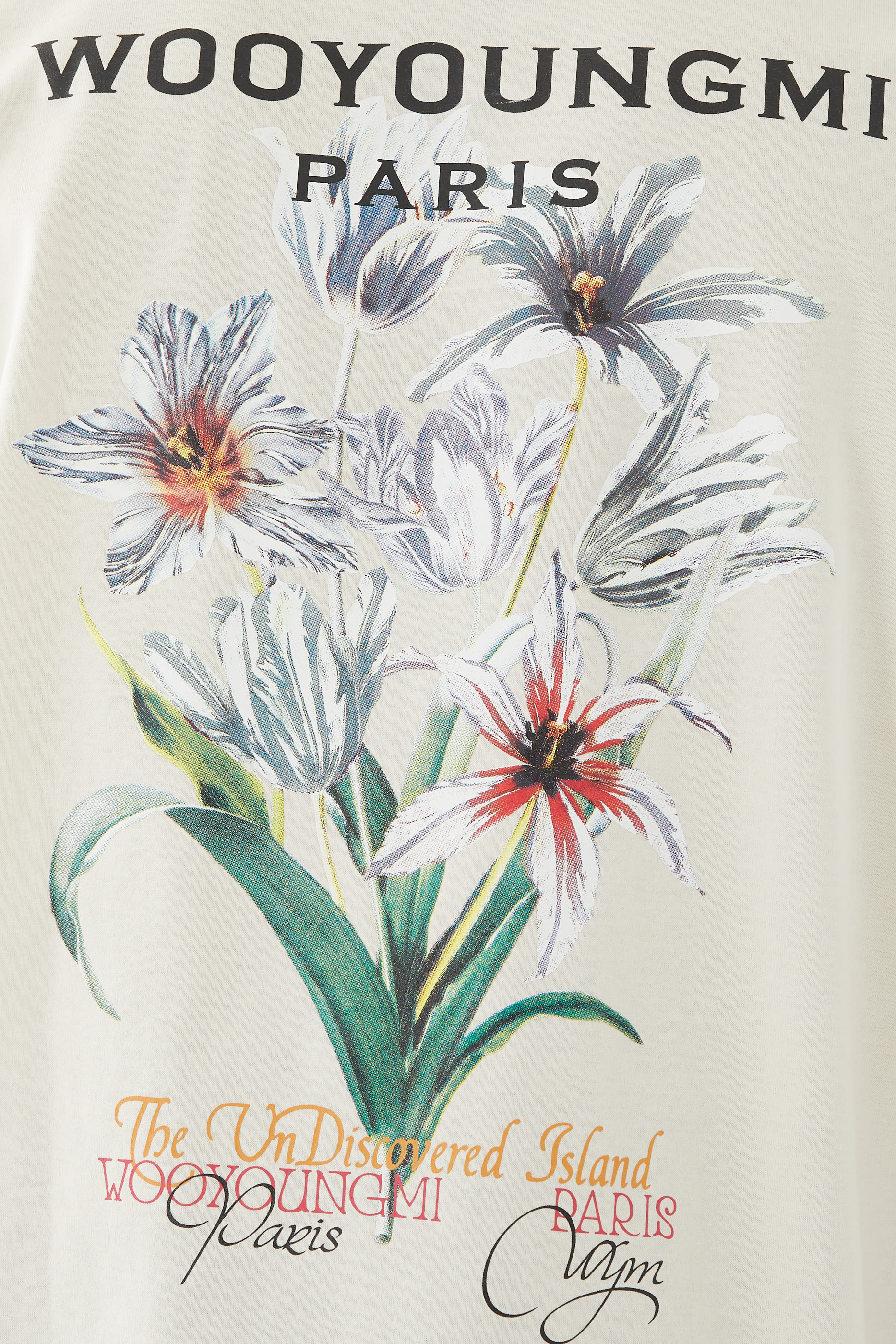 تيشيرت بطبعة زهرة وشعار الماركة