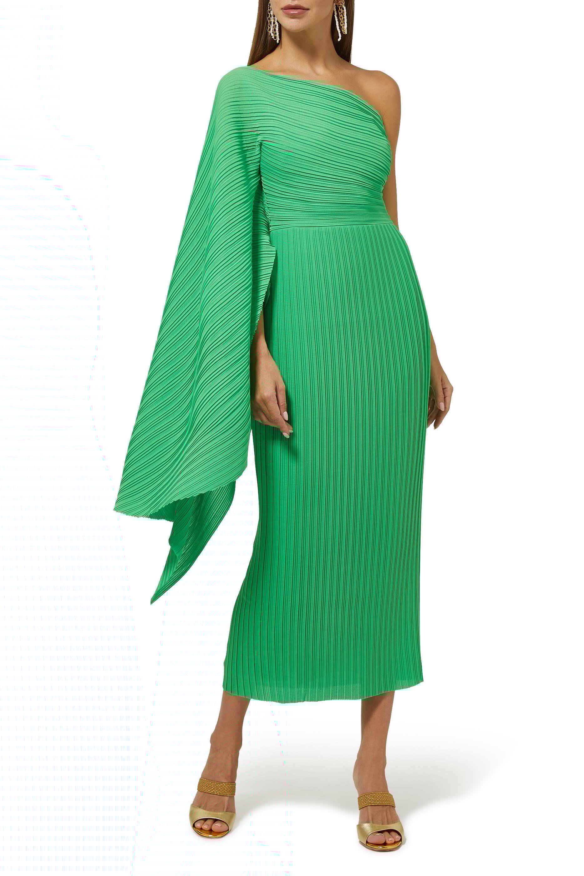 فستان لينا متوسط الطول بطيات بليسيه