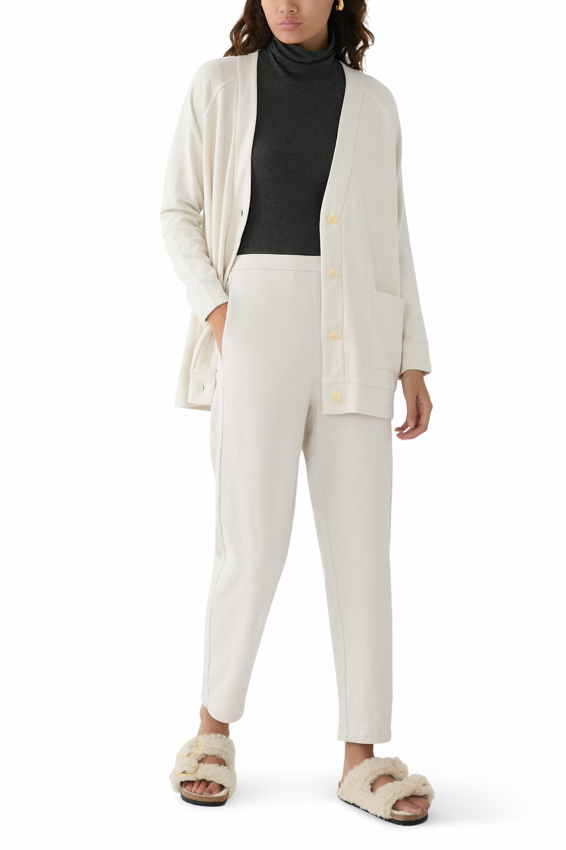 بنطال بقصة مريحة قماش تيري مصبوغ