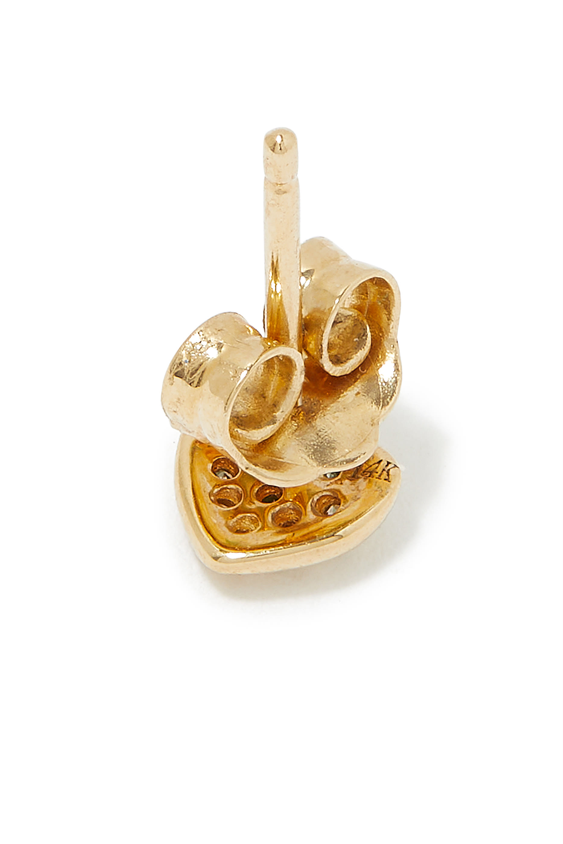 قرط منفرد صغير بتصميم قلب مرصع بالماس ذهب أصفر عيار 14