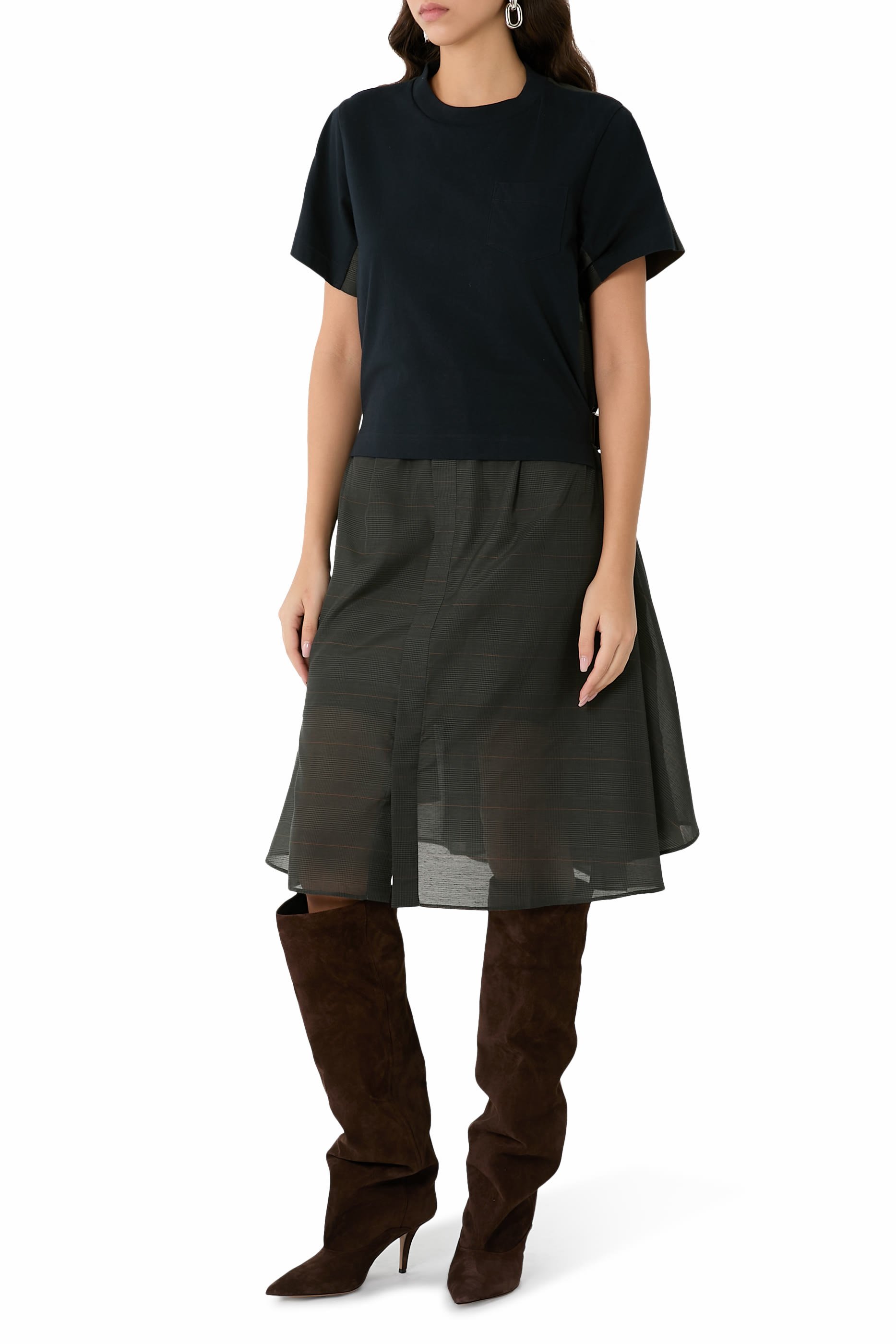 Jersey-Panelled Midi Dress