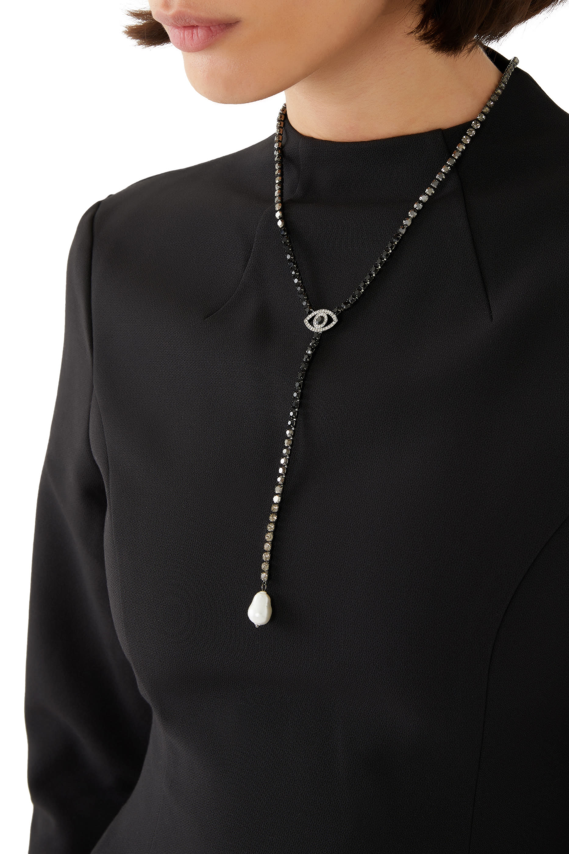 قلادة بدلاية بتصميم عين حسود مرصعة بالكريستال، معدن