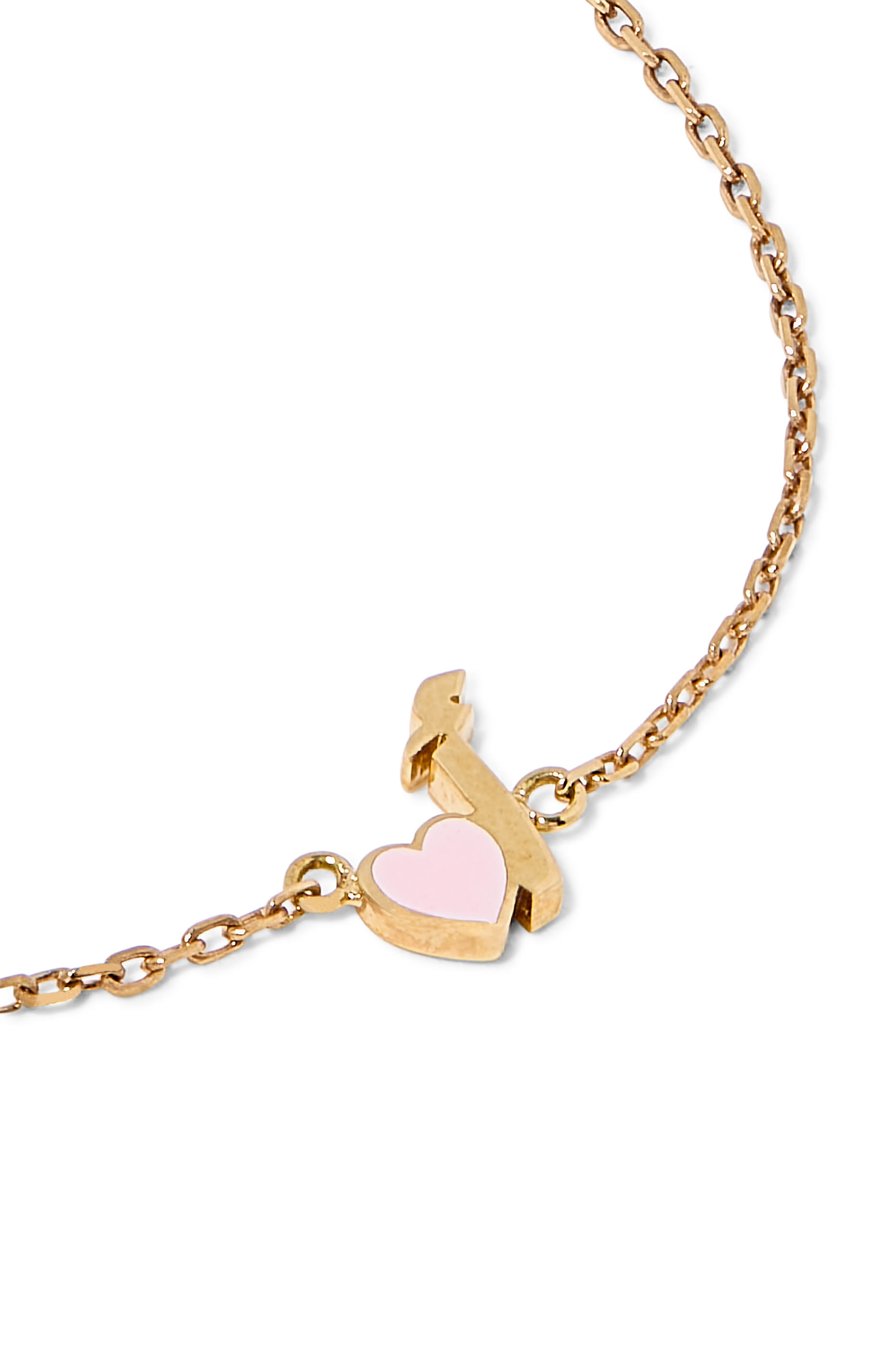 Kids Tiny Bling Heart Letter Alef Bracelet, 18k Yellow Gold & Enamel