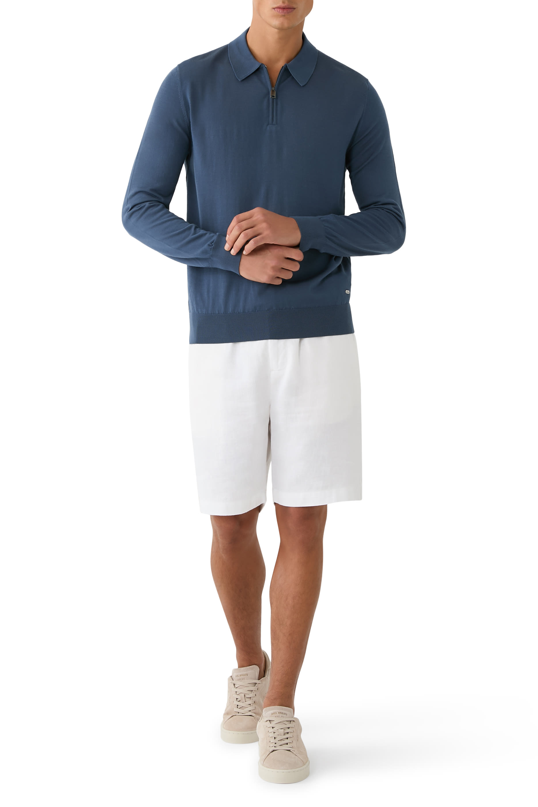 قميص بولو بأكمام طويلة وسحاب