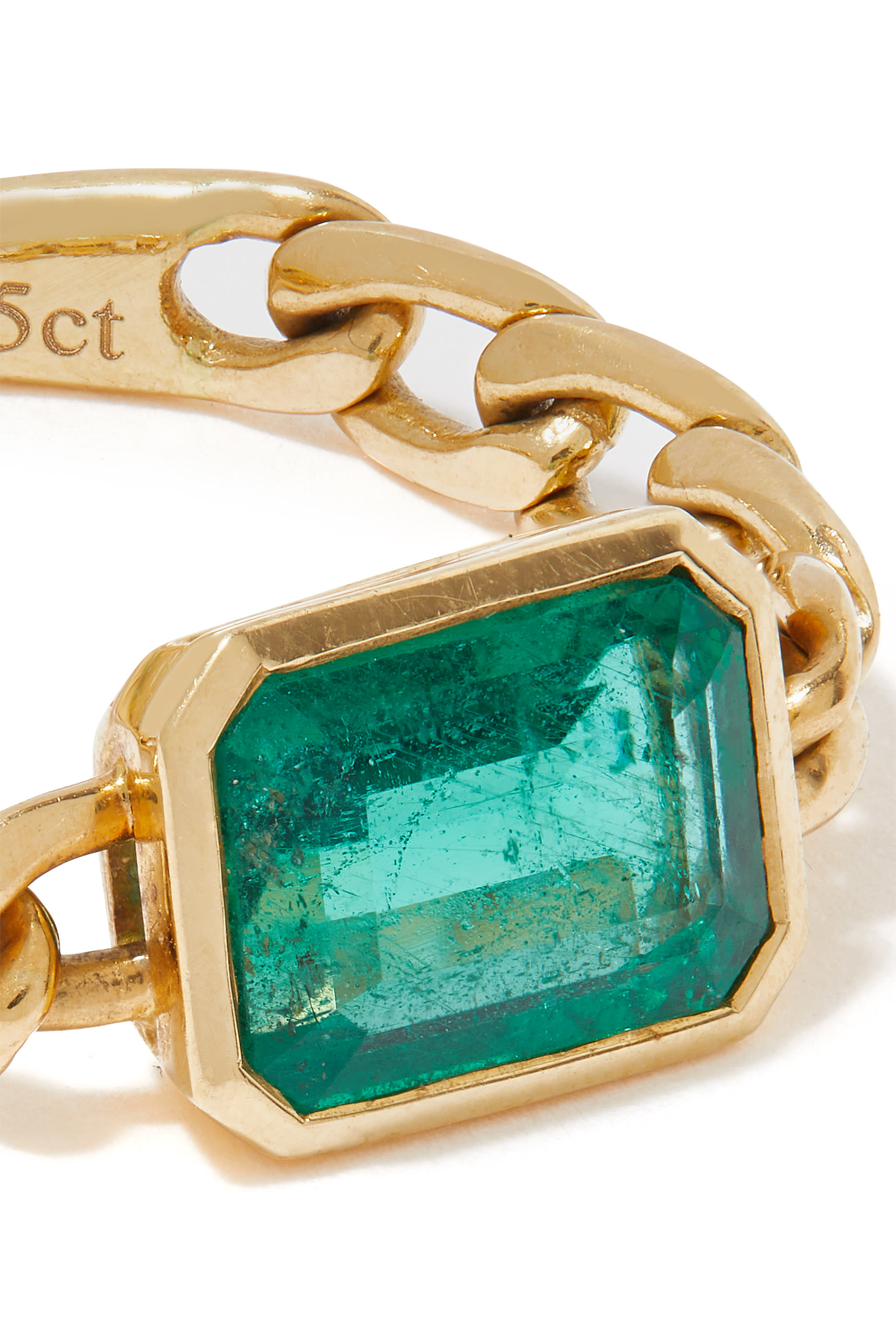 خاتم فينتج بسلسلة سميكة مرصع بالزمرد ذهب أصفر عيار 18