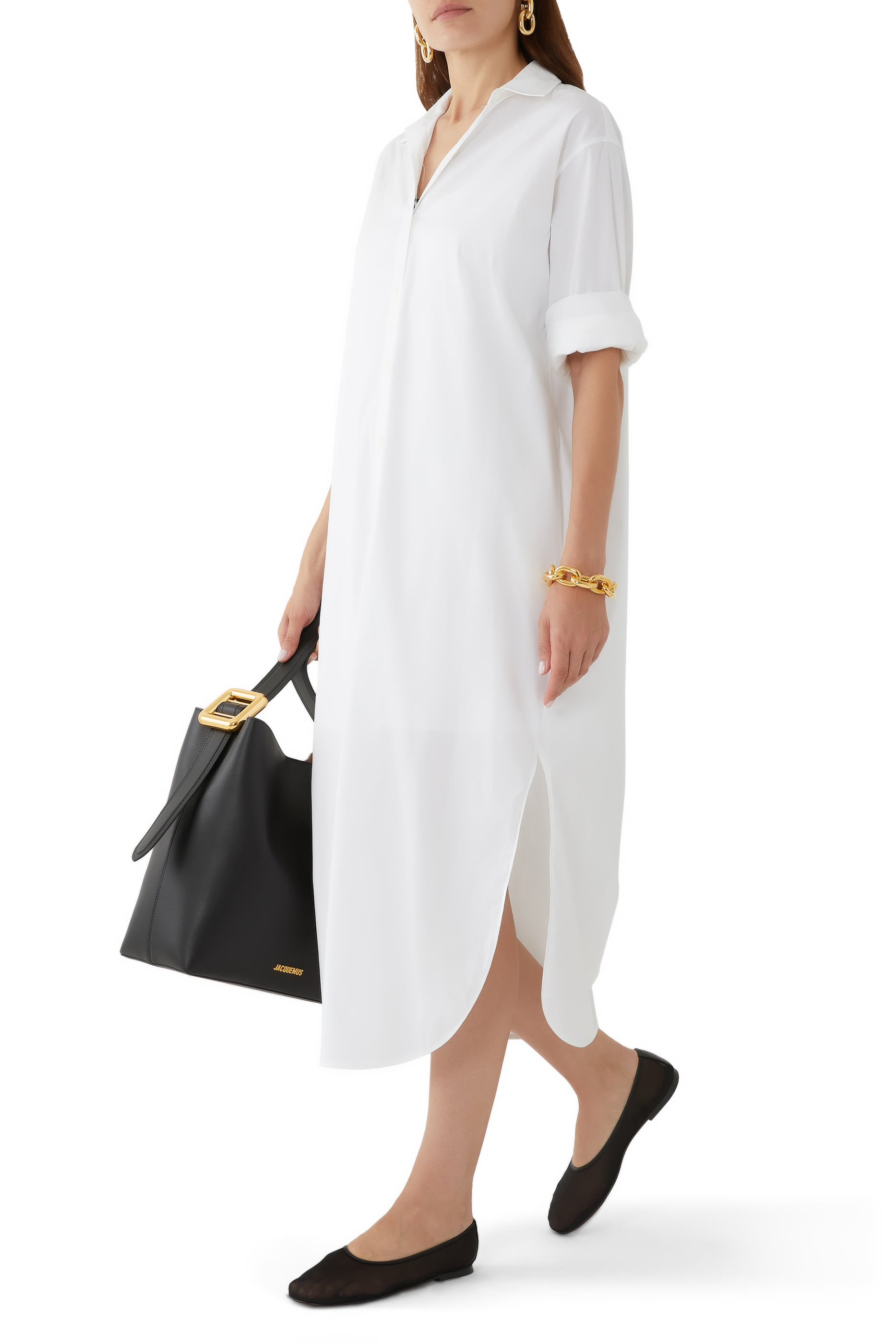 فستان بنمط قميص بأكمام طويلة