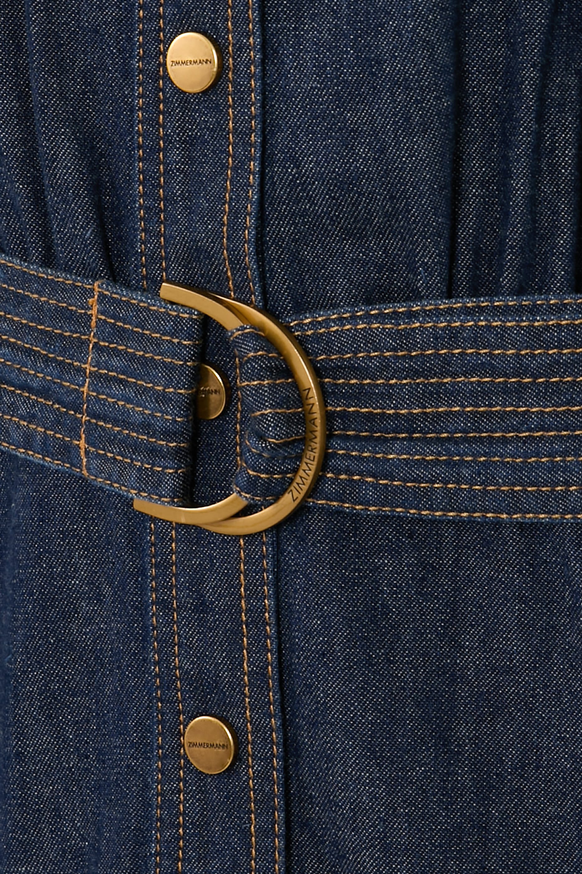 فستان متوسط الطول دنيم بحزام