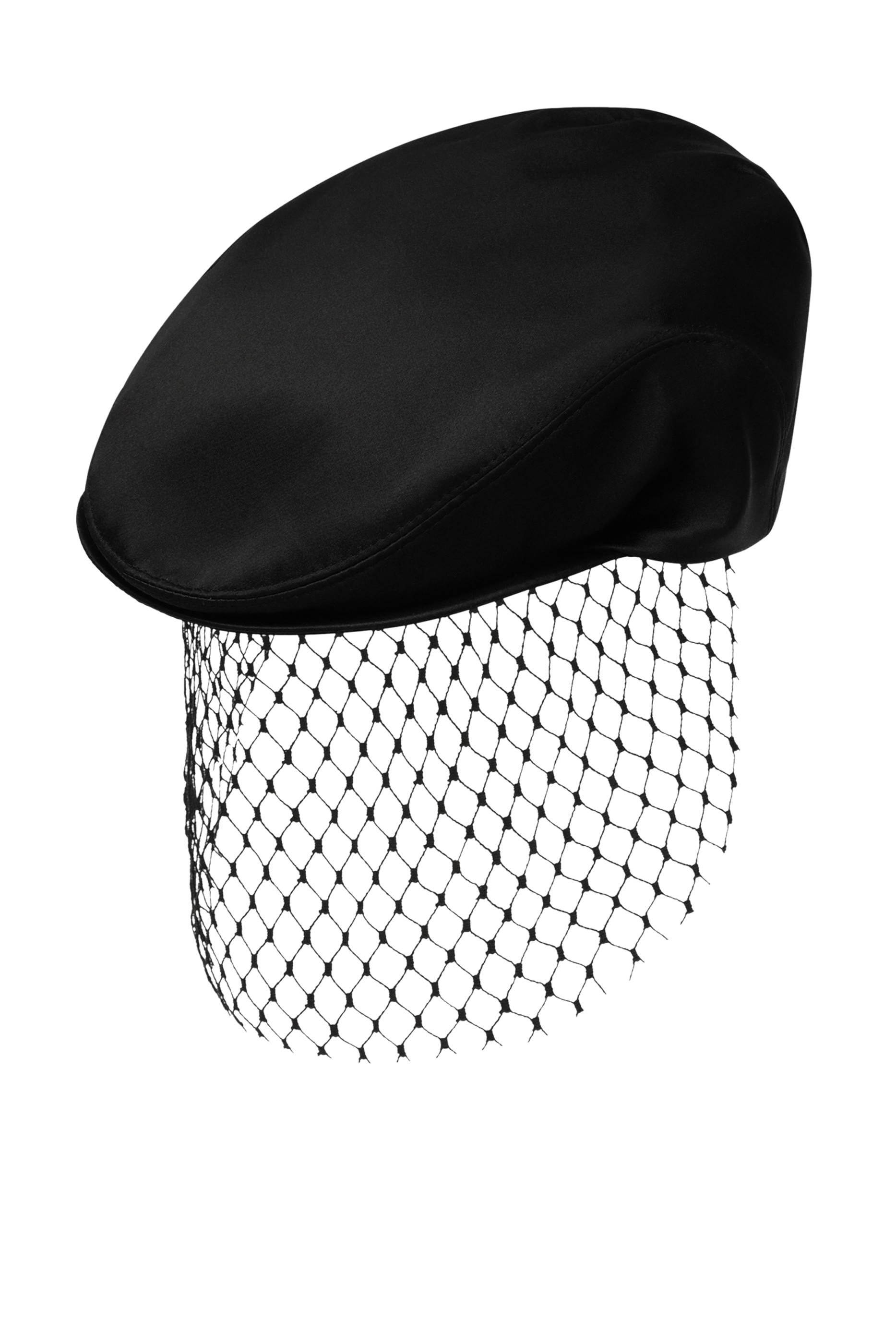 قبعة مسطحة من الحرير الساتان مع طرحة