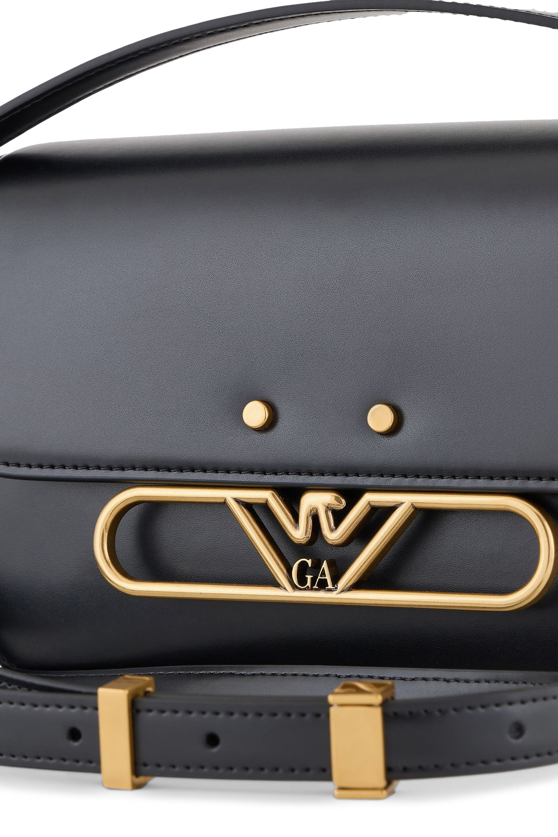 حقيبة كتف مع حلية معدنية شعار الماركة جلد ناعم