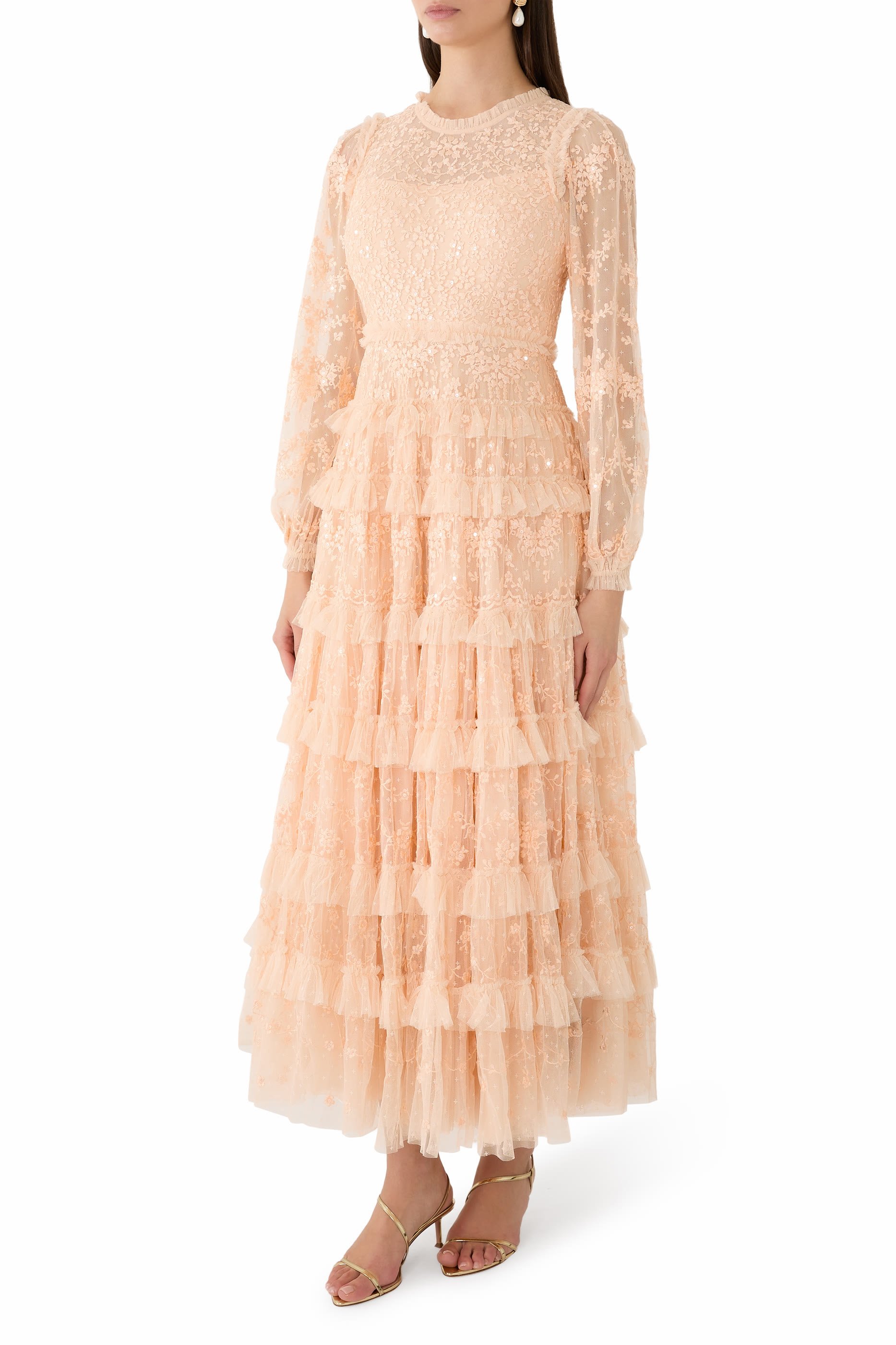 فستان سهرة بلوسوم بطول الكاحل دانتيل