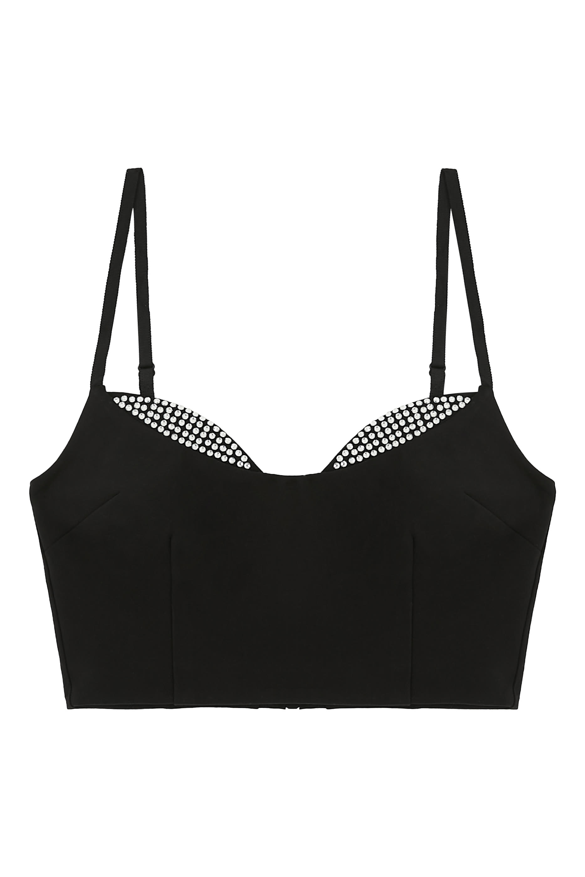 بلوزة بحافة مرصعة بالكريستال نسيج بونتي