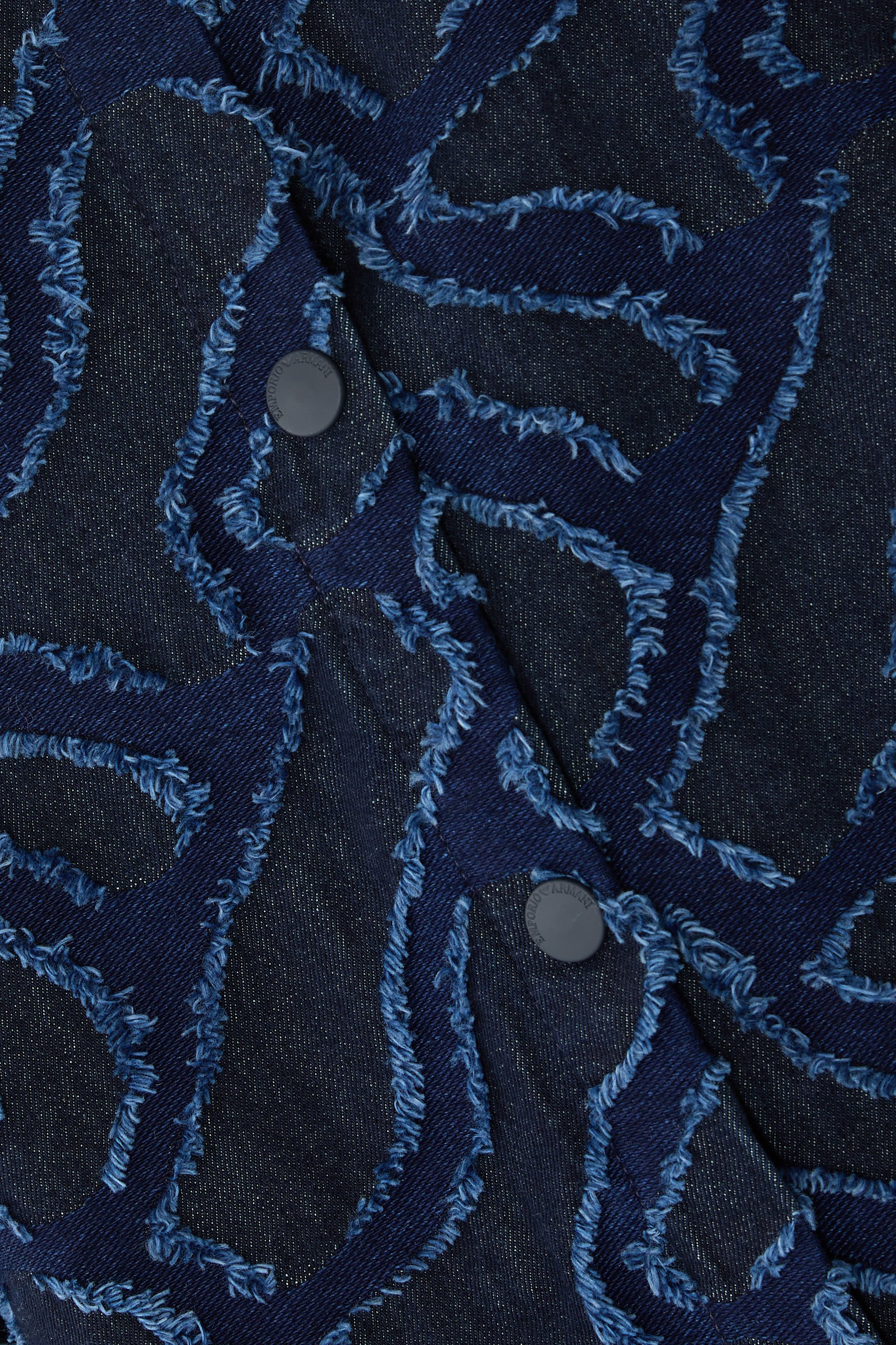  Fringed Embossed-Motif Jacquard Denim Shirt Jacket