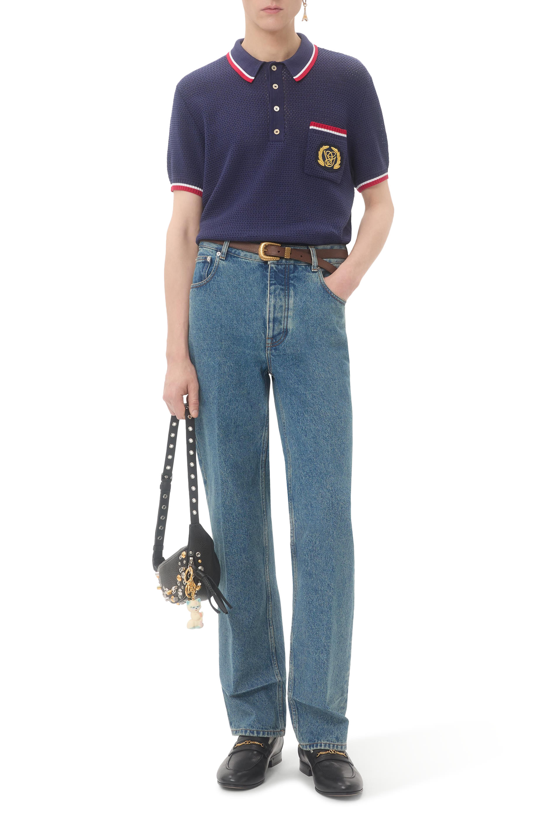 قميص بولو برقعة شعار الماركة قطن