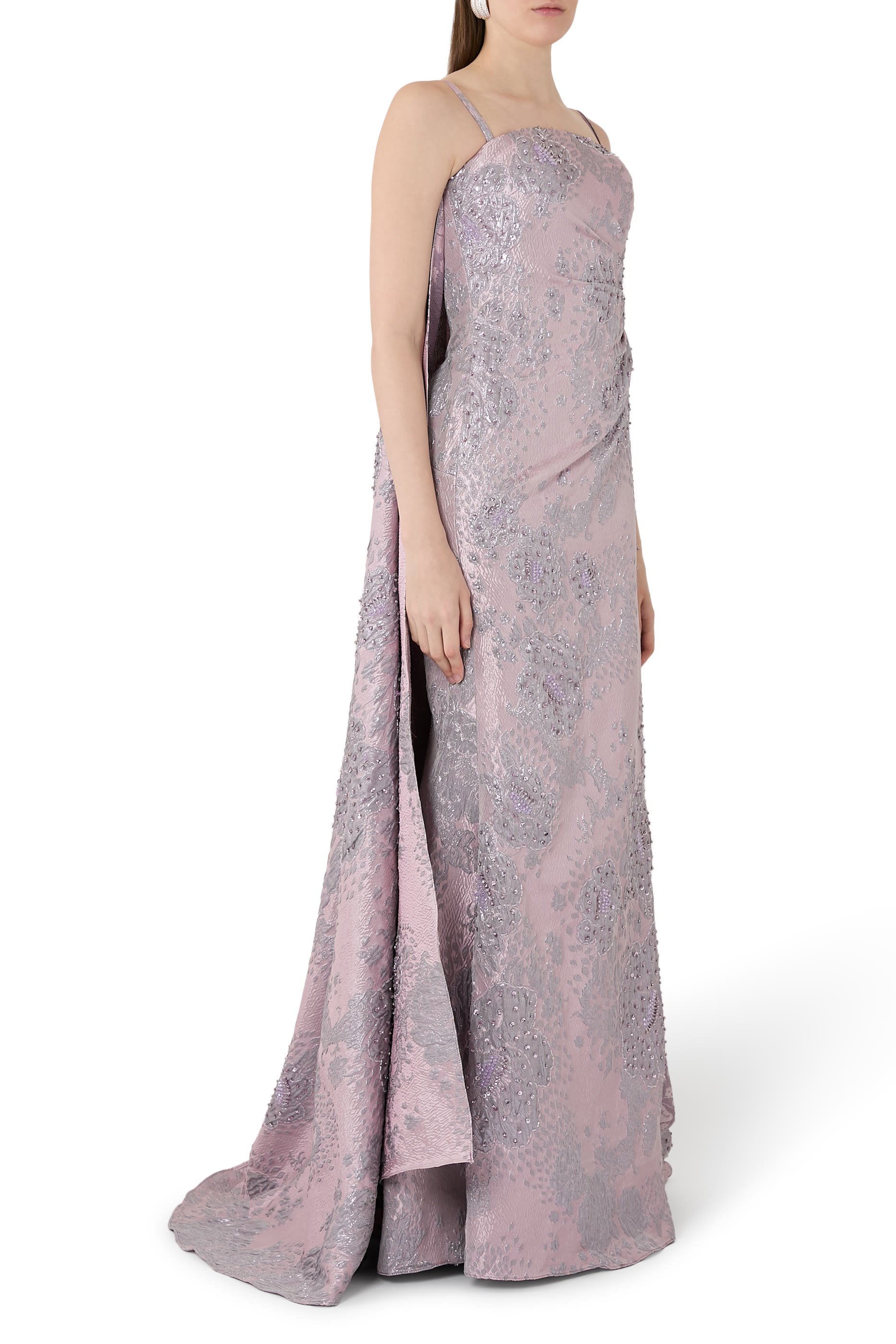 فستان سهرة بلا حمالات جاكار