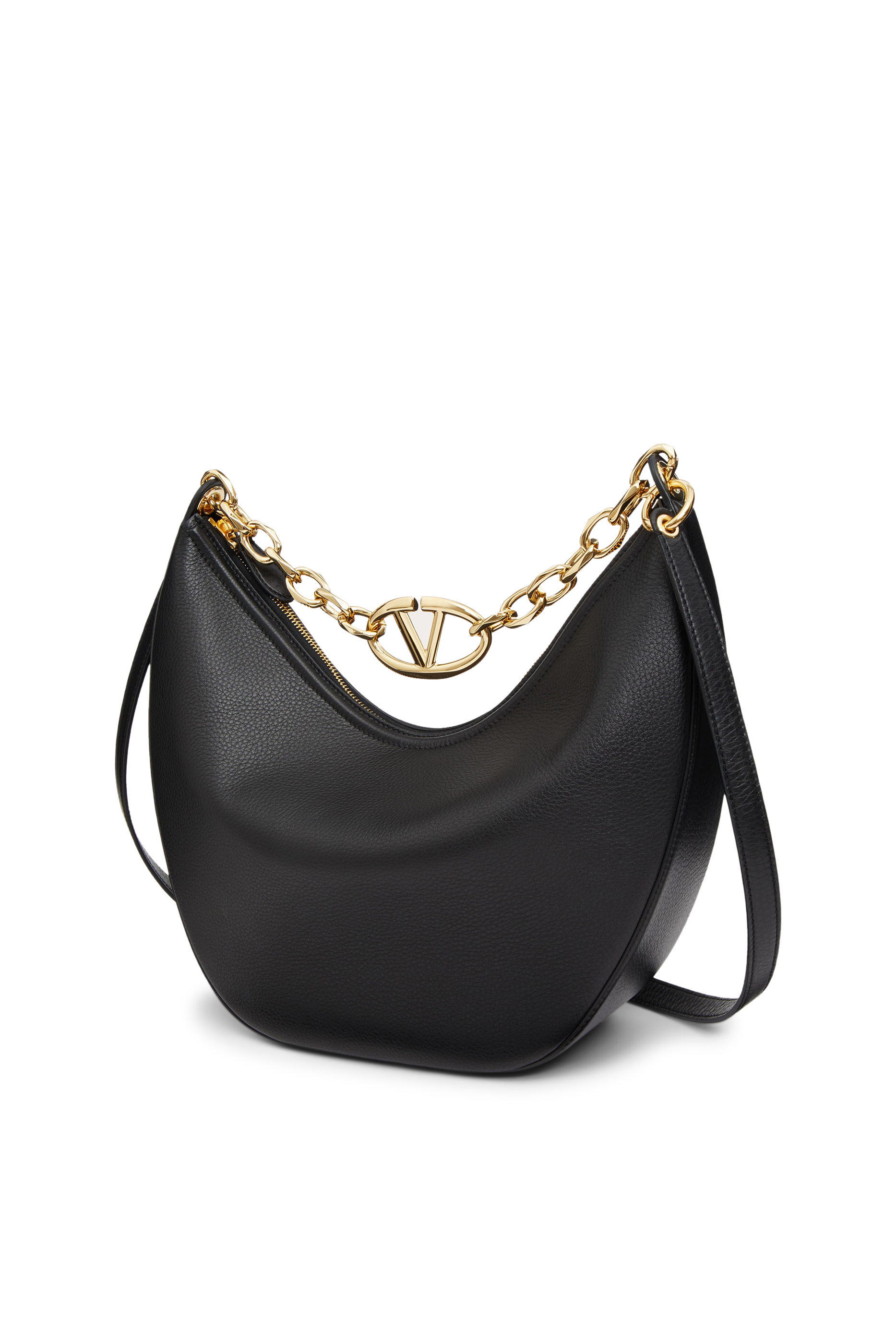 حقيبة كتف متوسطة بتصميم مقوس وحلية شعار V