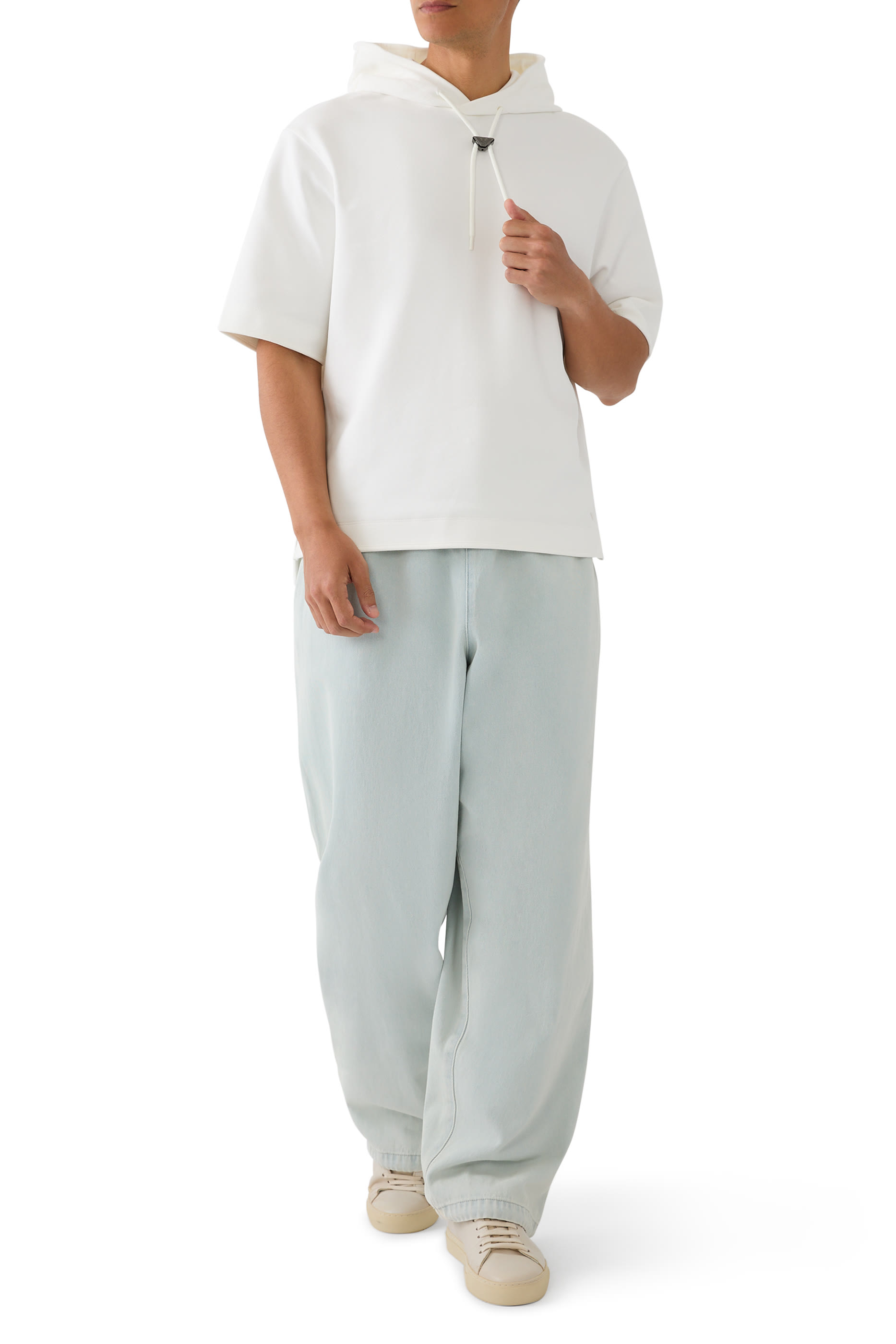 سويت شيرت بأكمام قصيرة وقصة واسعة مع غطاء للرأس، جيرسيه