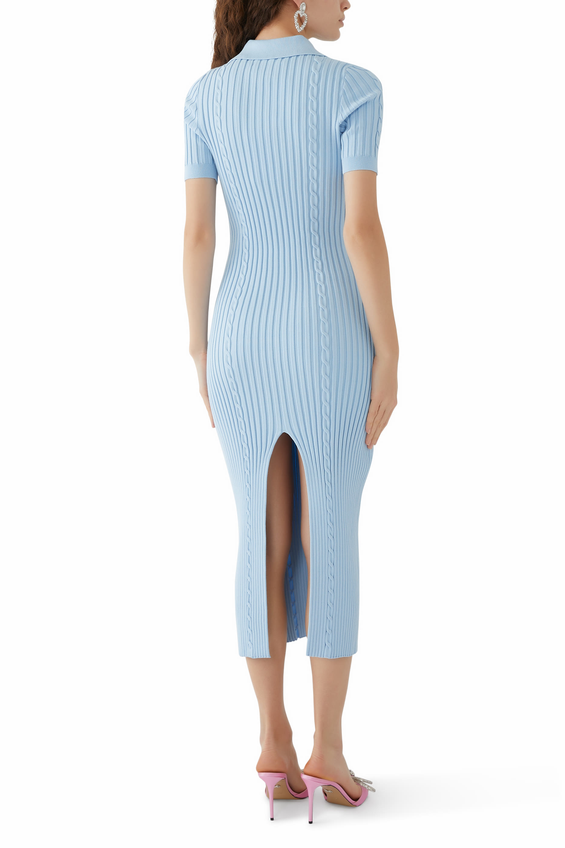 فستان بولو بأزرار مرصعة بكريستال متوسط الطول