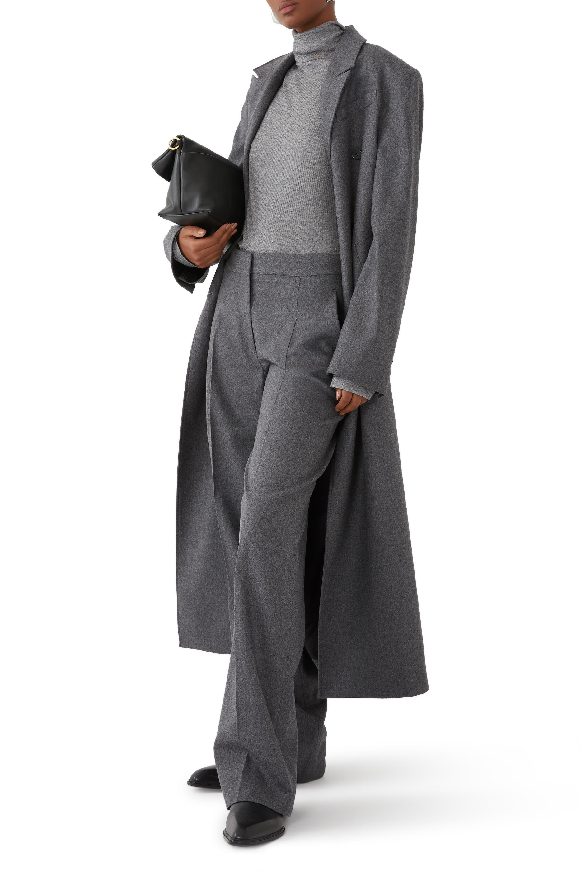 بنطال جونو بقصة ساق واسعة وطيات مزيج صوف