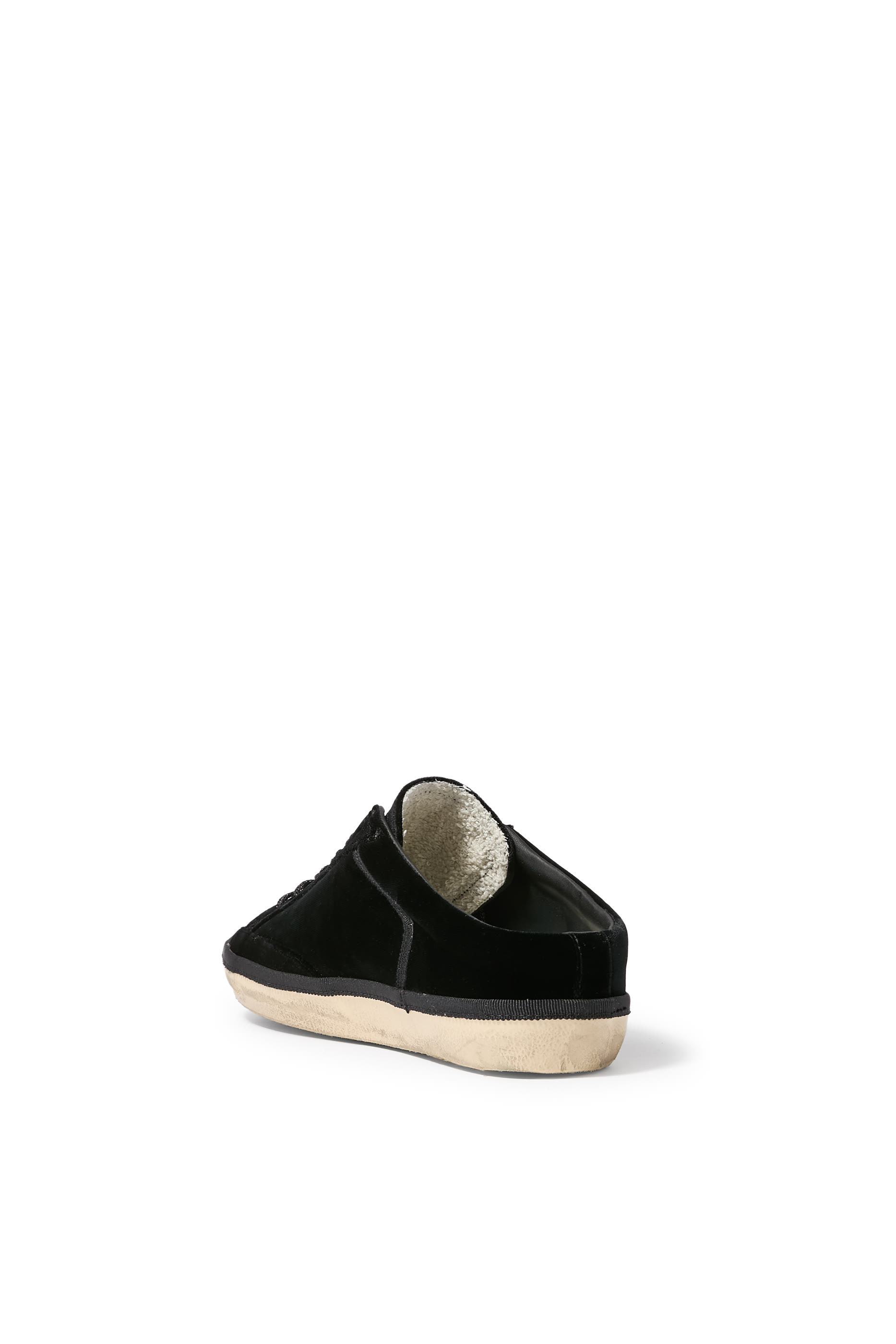 سنيكرز سوبر ستار مفتوح من الخلف للنساء مخمل مع نجمة جلد وغليتر