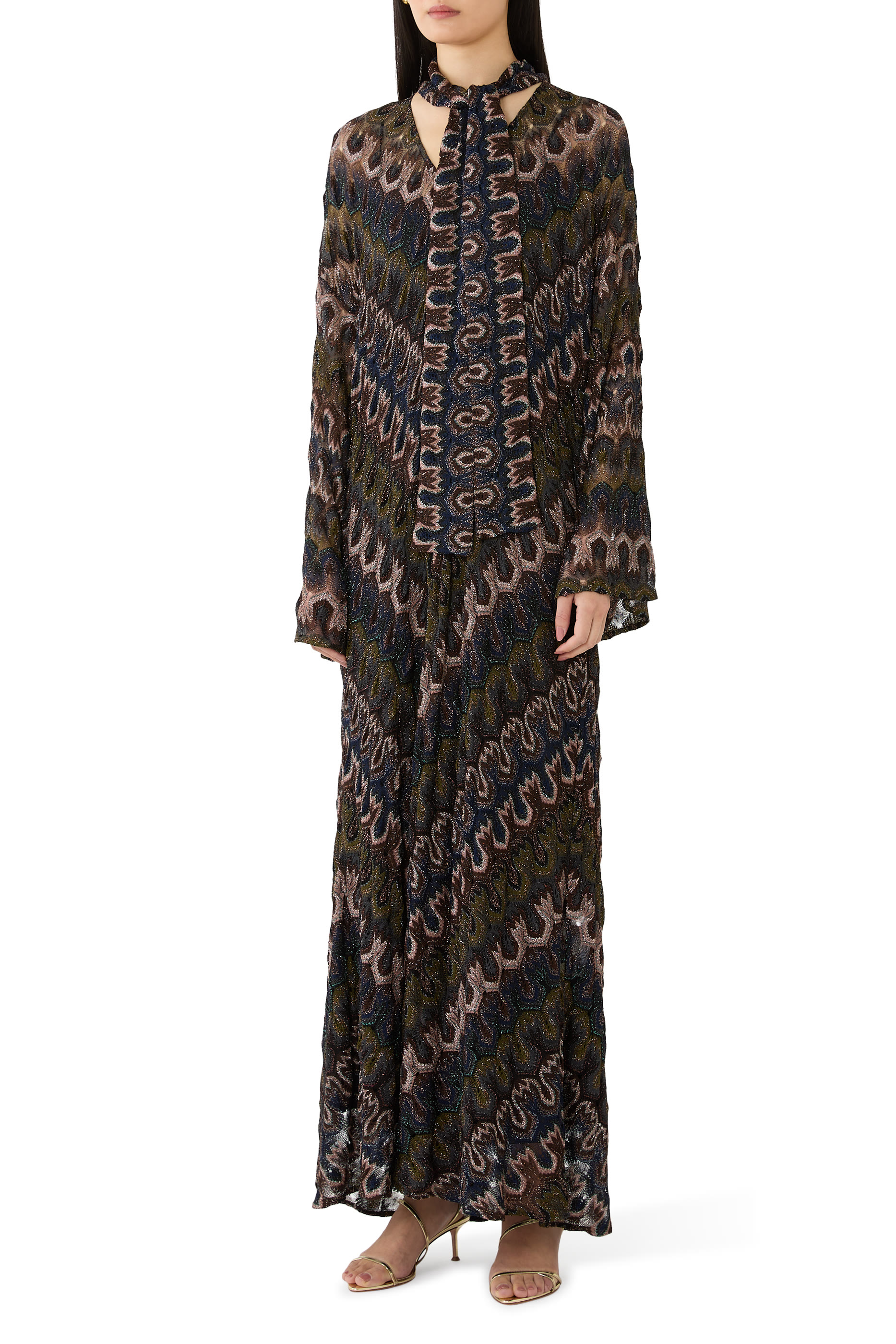 فستان طويل بوشاح قابل للإزالة فيسكوز لامع