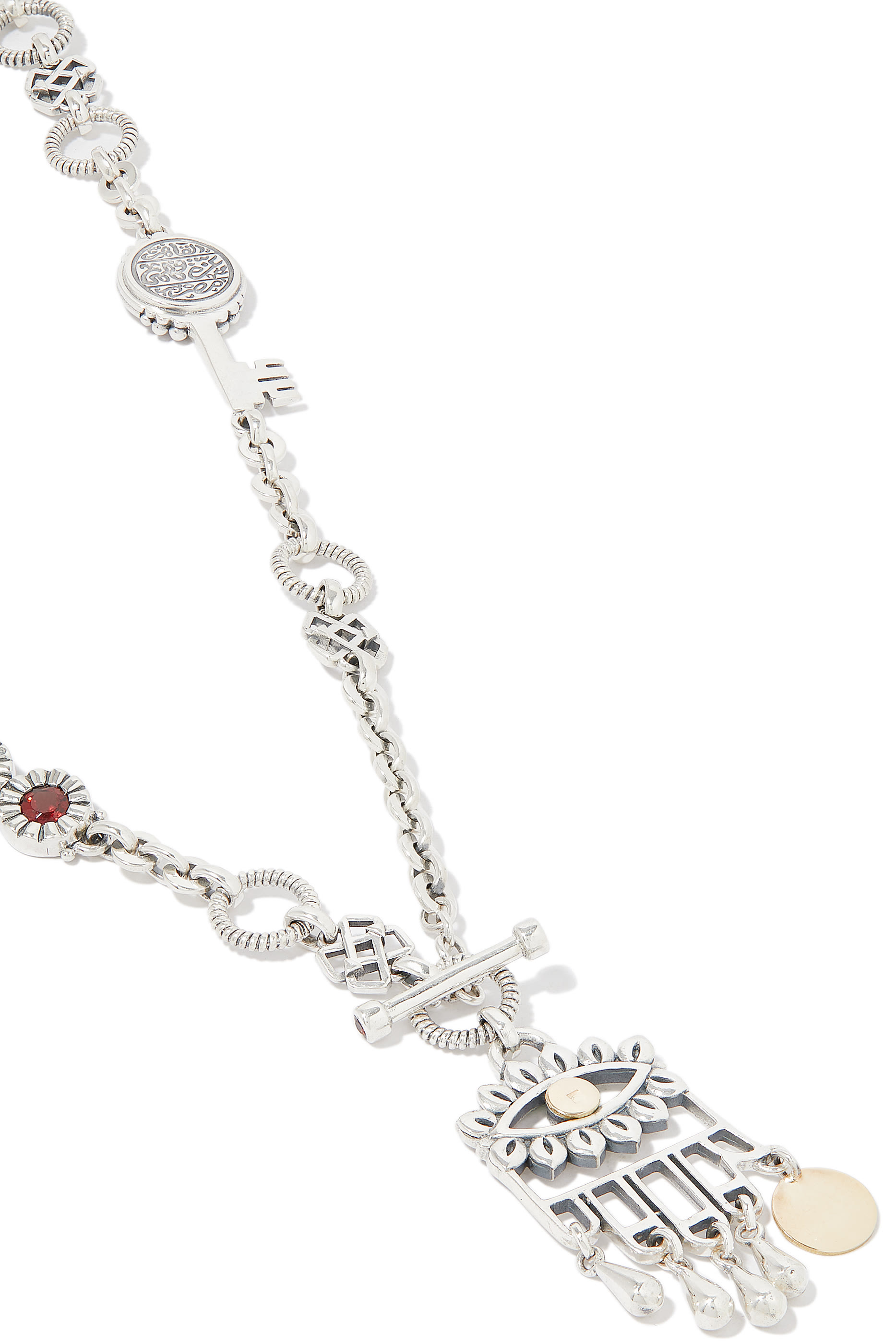 قلادة قابلة للتعديل بتصميم عين مرصعة بالعقيق فضة وذهب عيار 18