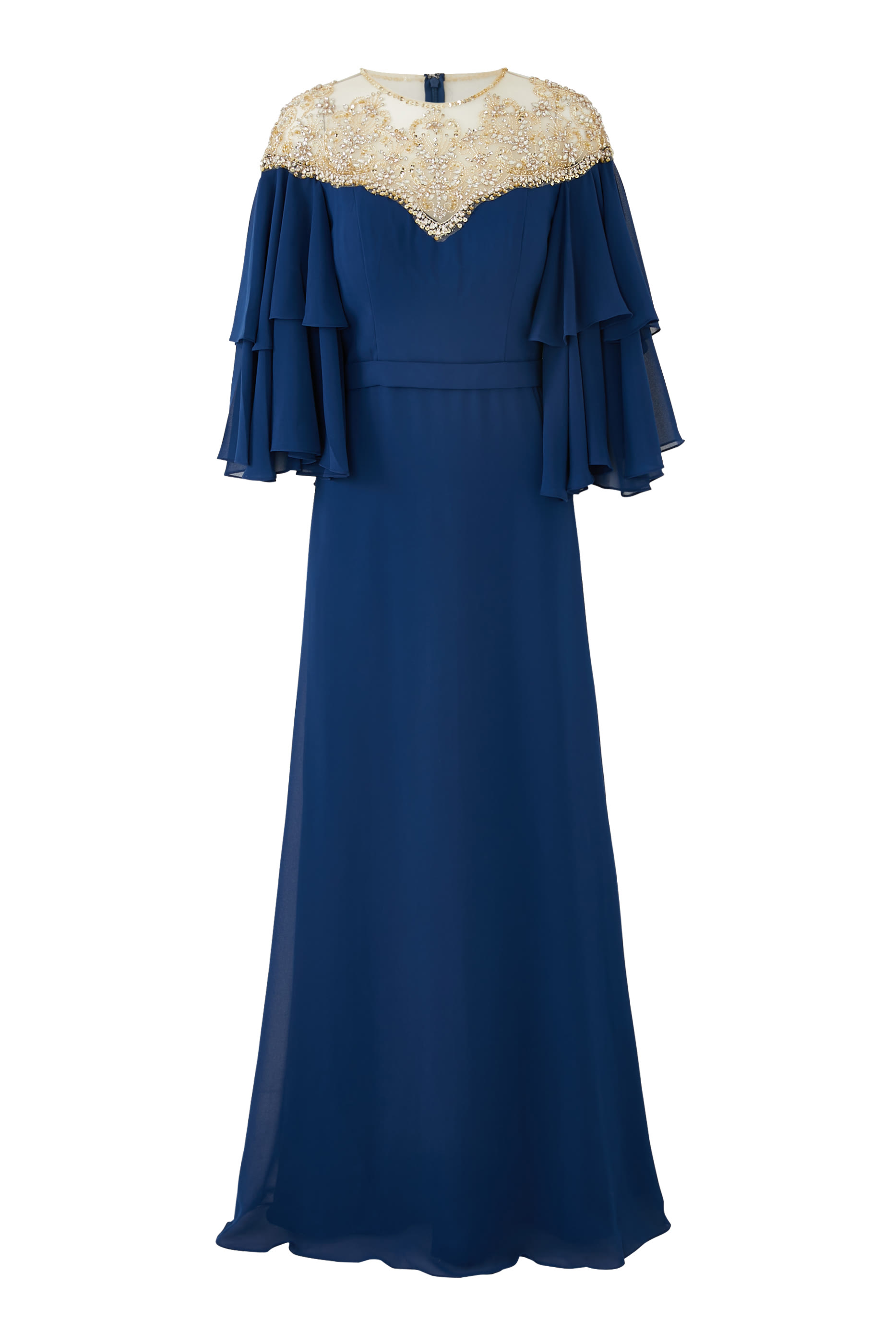 فستان سهرة بكشكش وتطريزات