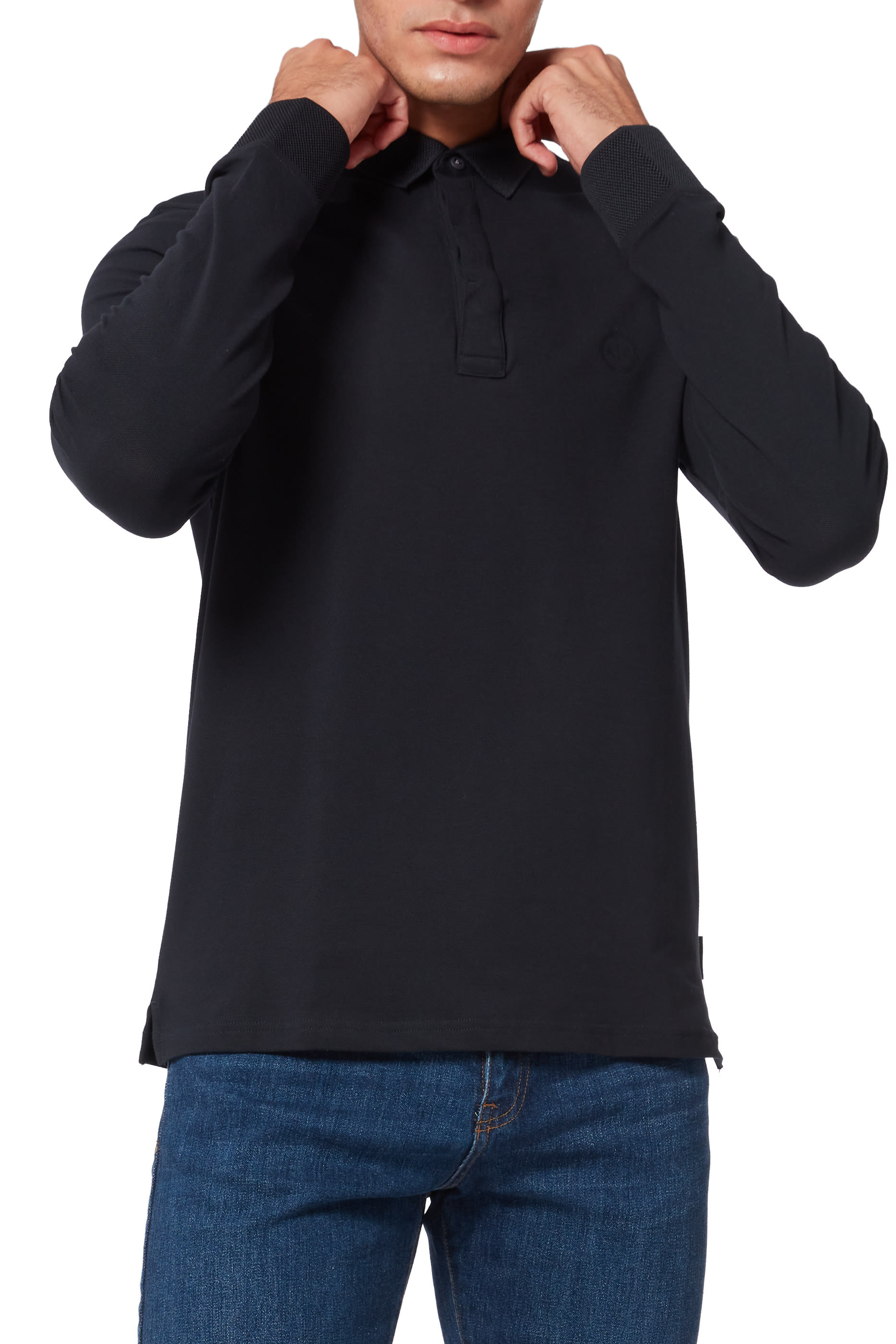 تي شيرت بولو قطن مطاطي بشعار الماركة بتصميم دائري