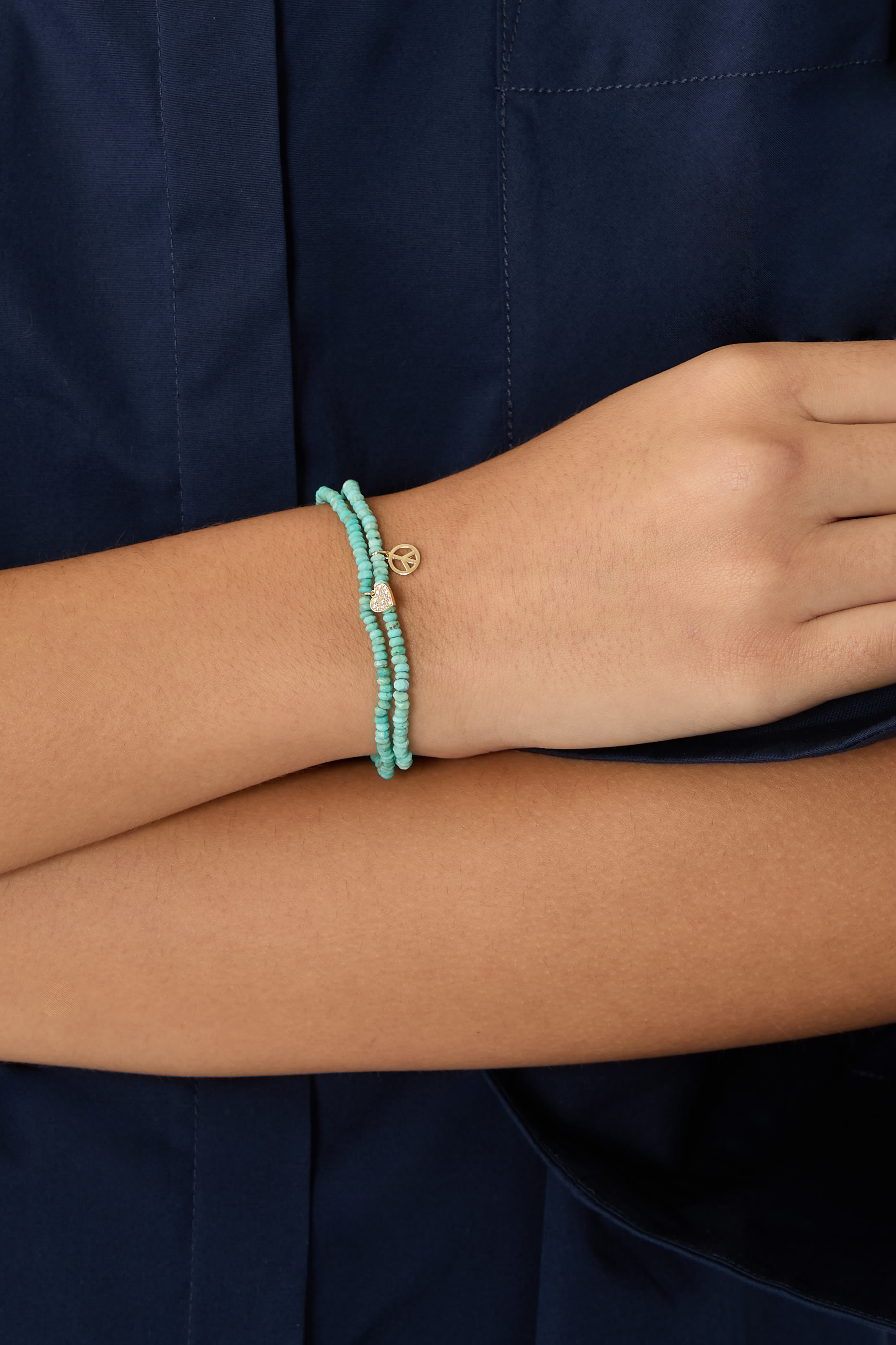 Playing Card Heart Charm Beaded Bracelet, 14k Yellow Gold & Onyx, Diamonds