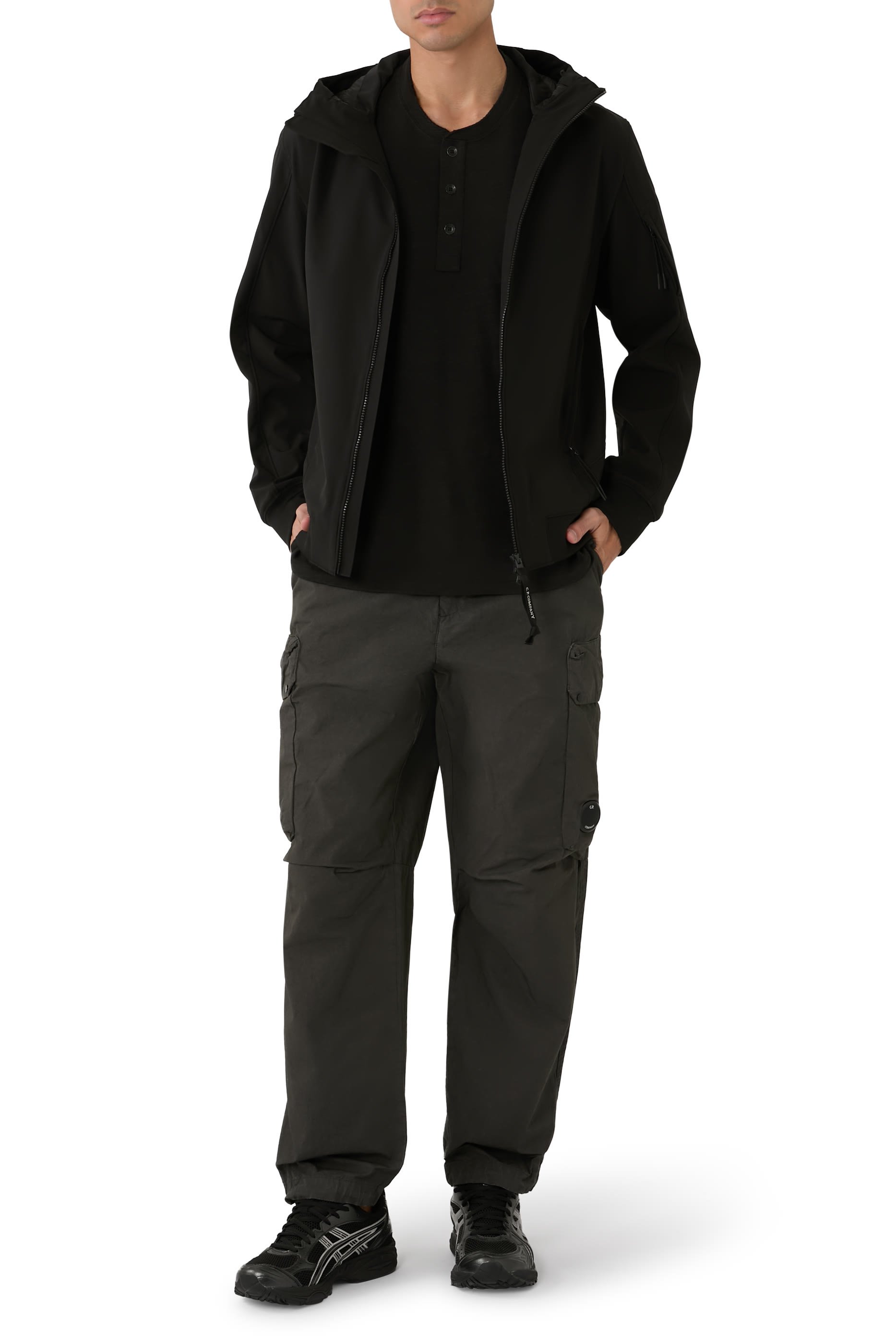 بنطال كارجو بقصة مربعة وحلية العدسة نسيج مضلع دقيق