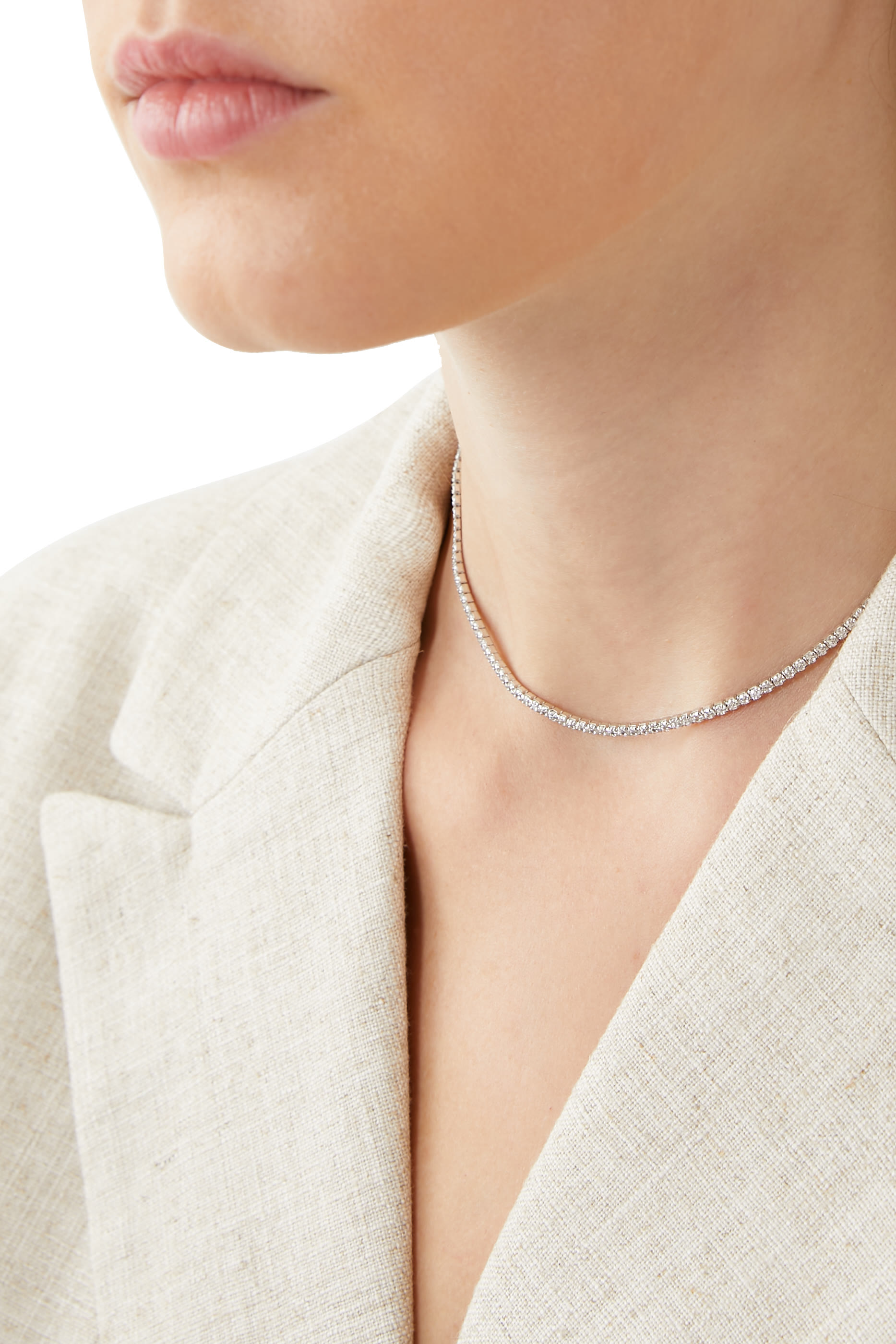 قلادة تنس مرصعة بكريستال وأحجار زركونيا مستديرة، فضة استرلينية مطلية بفيرميل عيار 14