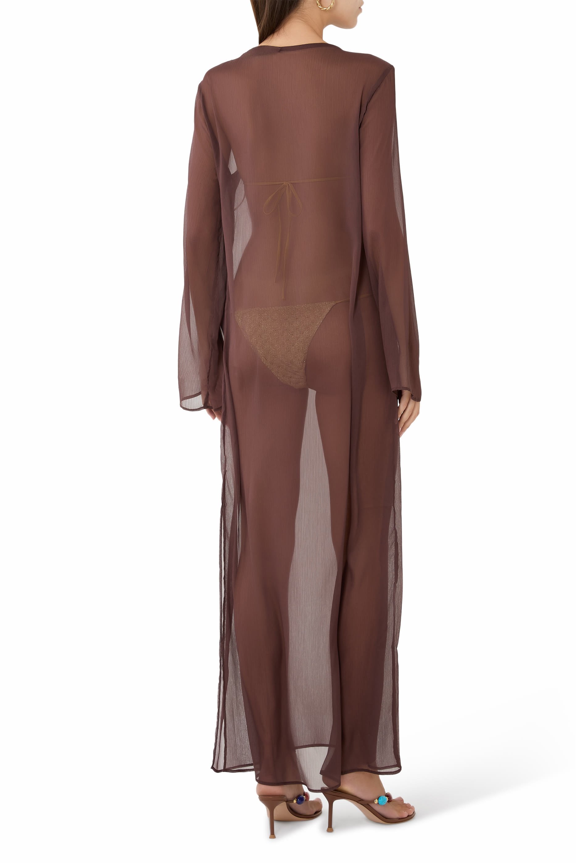 فستان موون طويل شفاف بأكمام طويلة