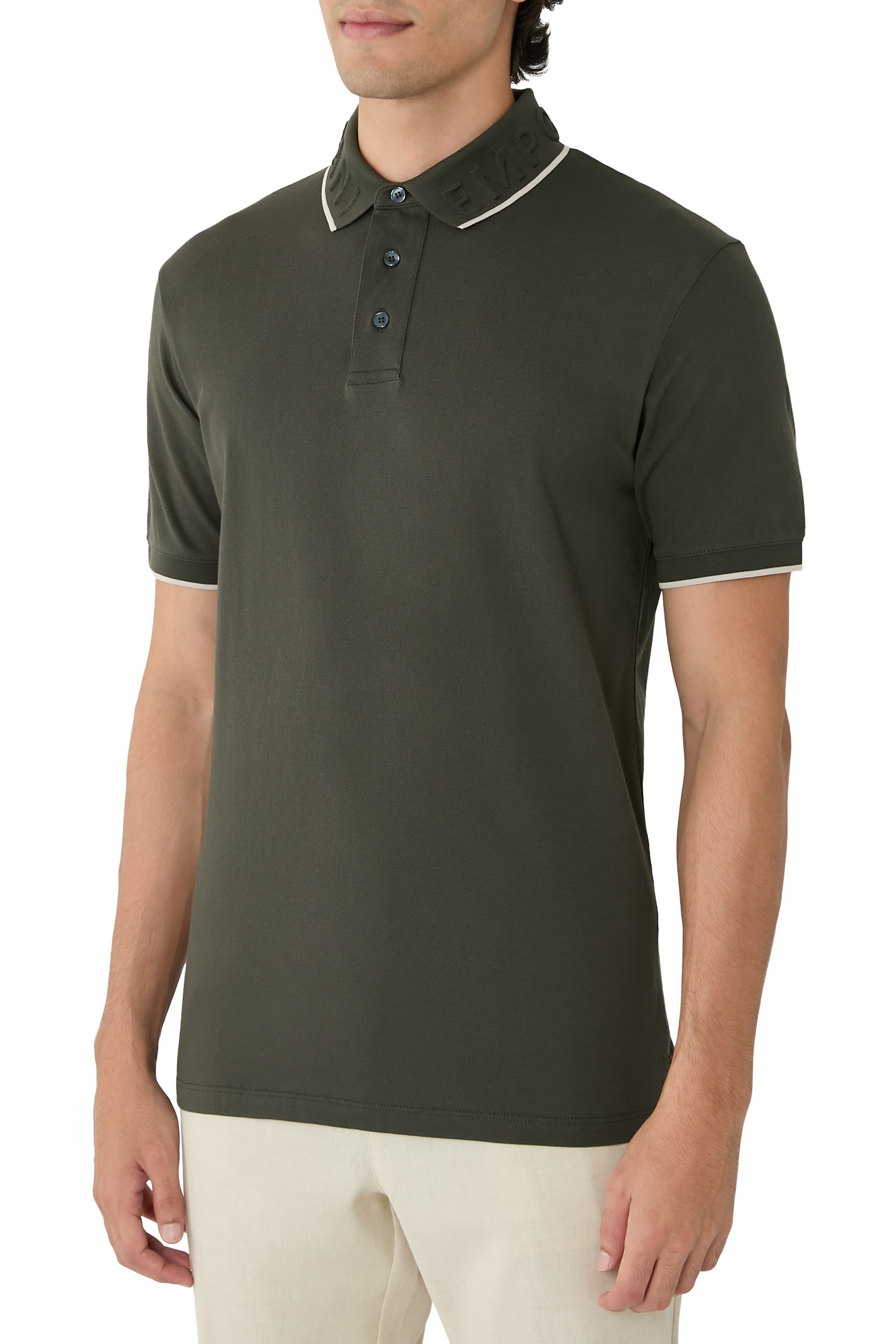 Embossed Logo Collar Piqué Polo Shirt