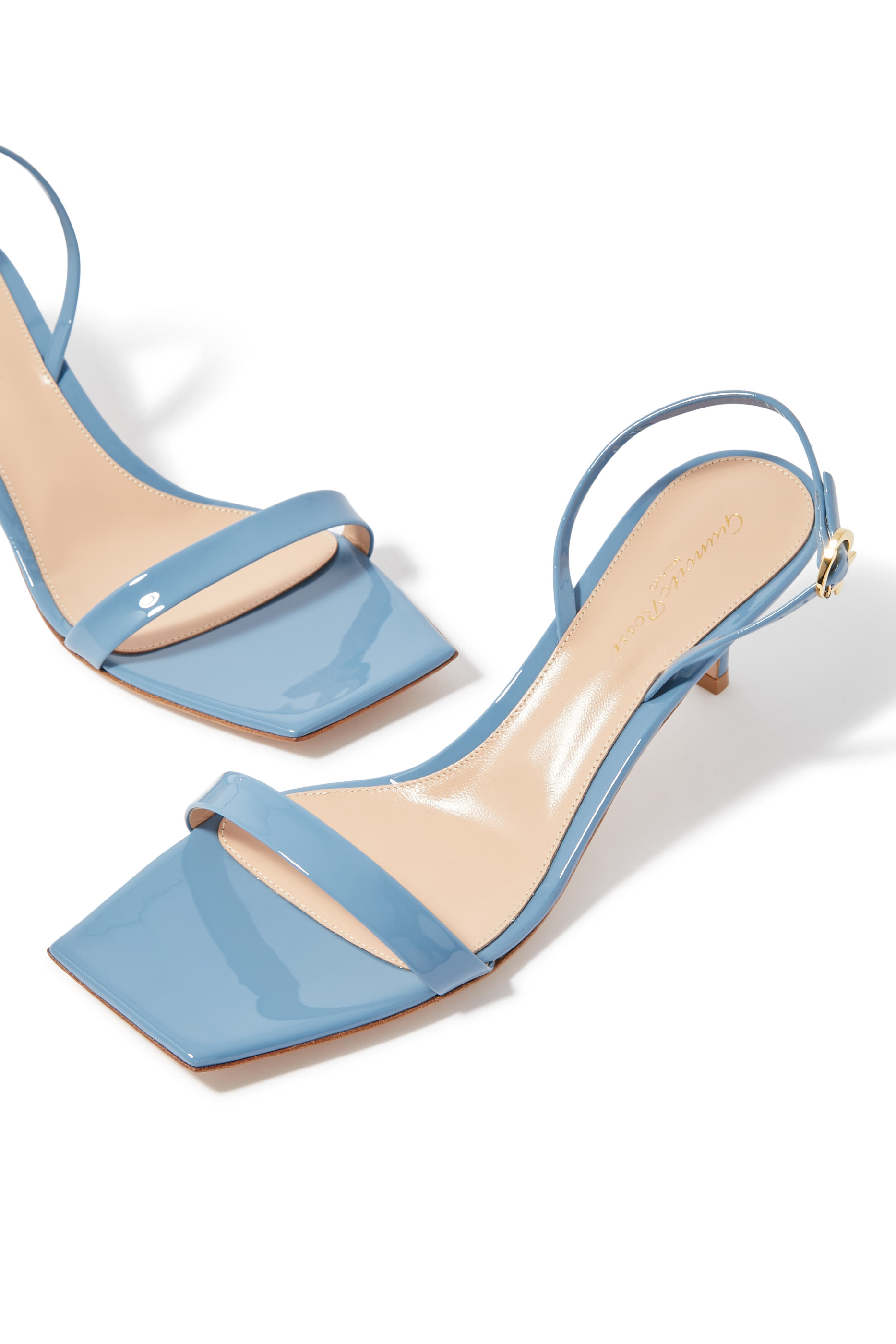 صندل ريبون 55 بكعب قصير جلد لامع