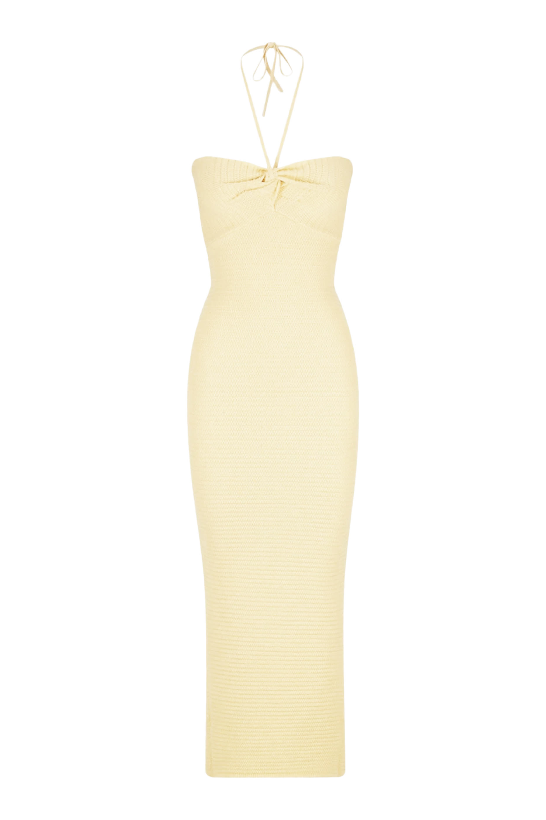 فستان إيف متوسط الطول برباط حول العنق وجزء أمامي ملفوف