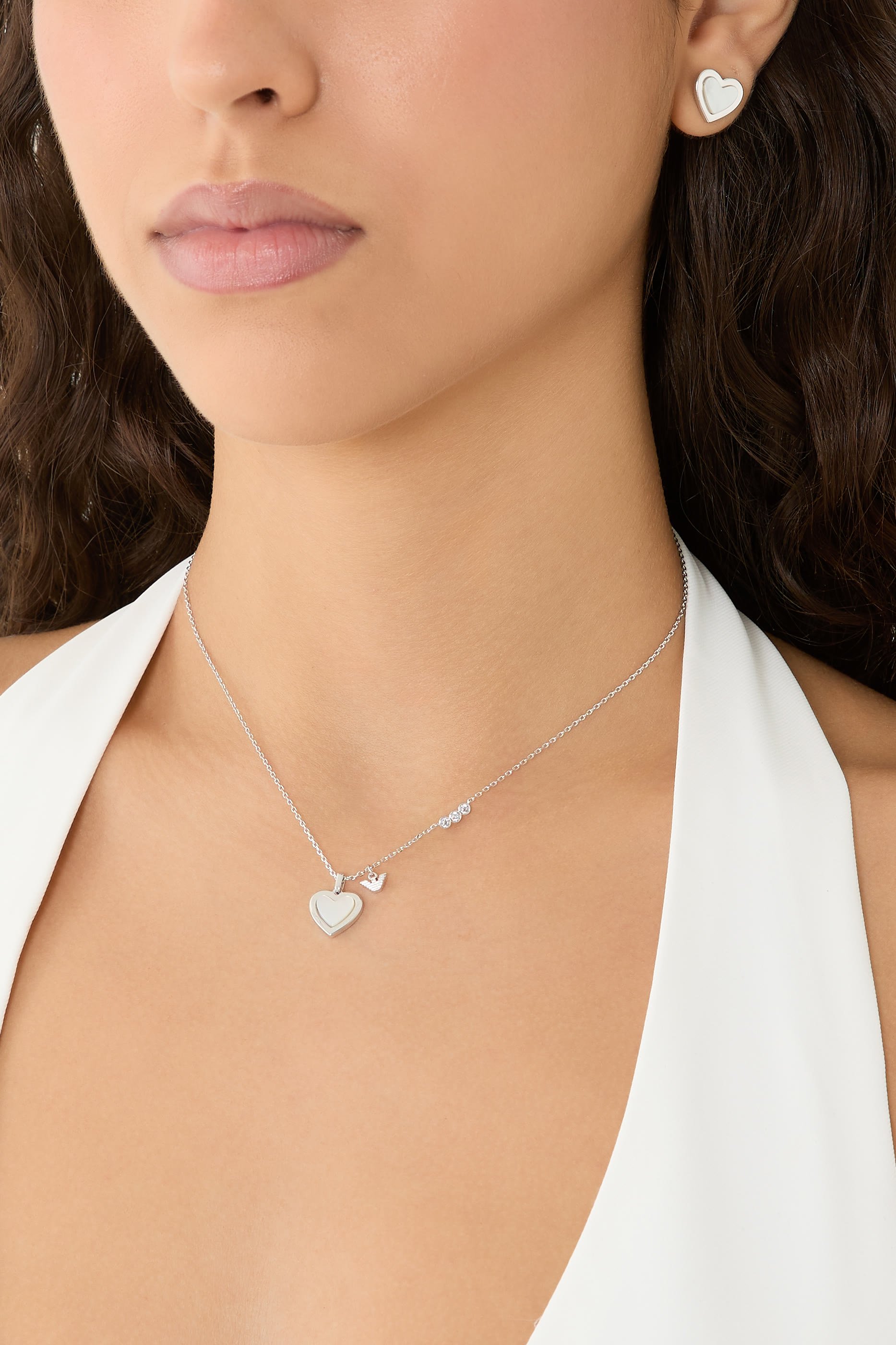 طقم قلادة بدلايات نحاس مطلي بالفضة