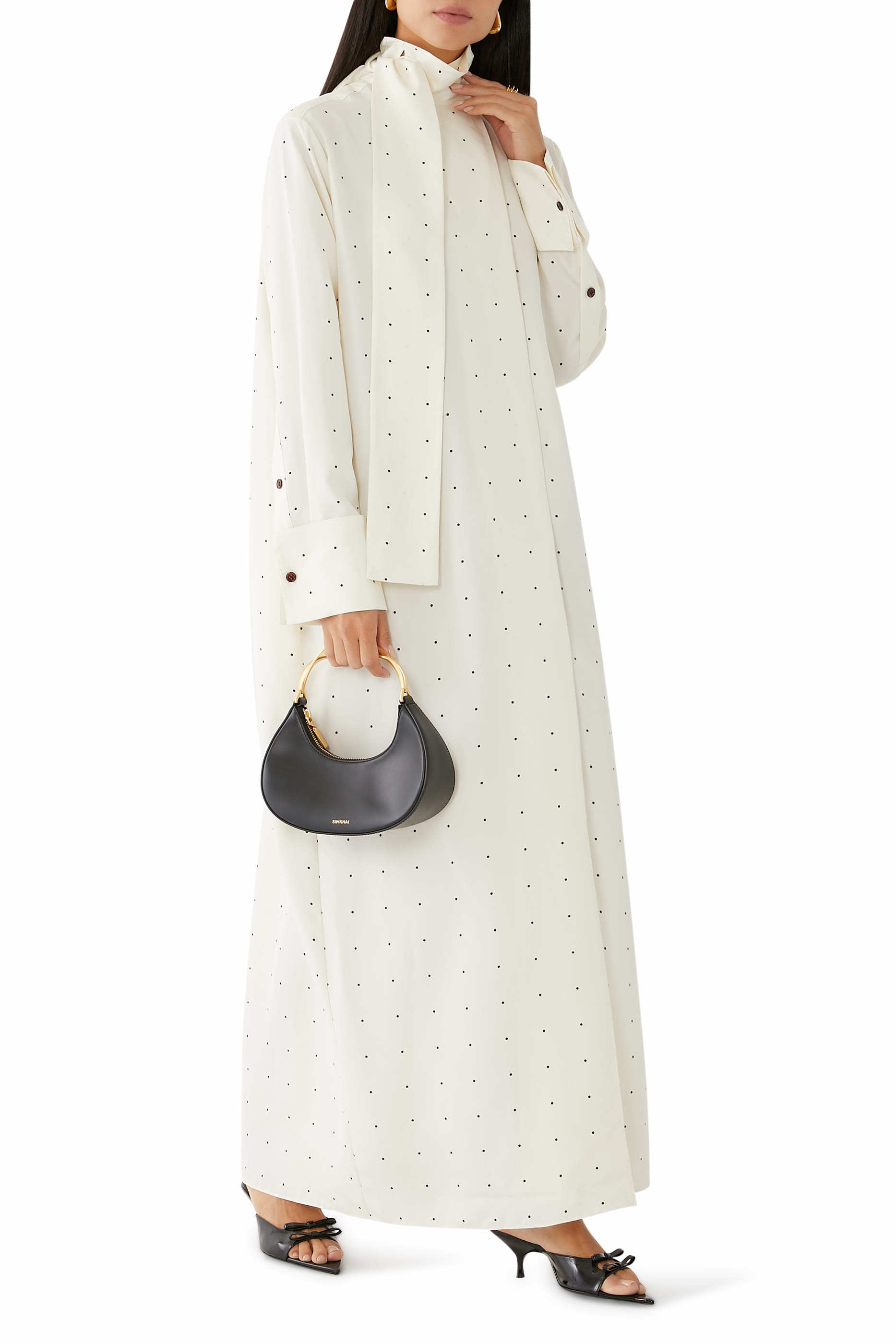 فستان بنقشة نقاط حرير فولار