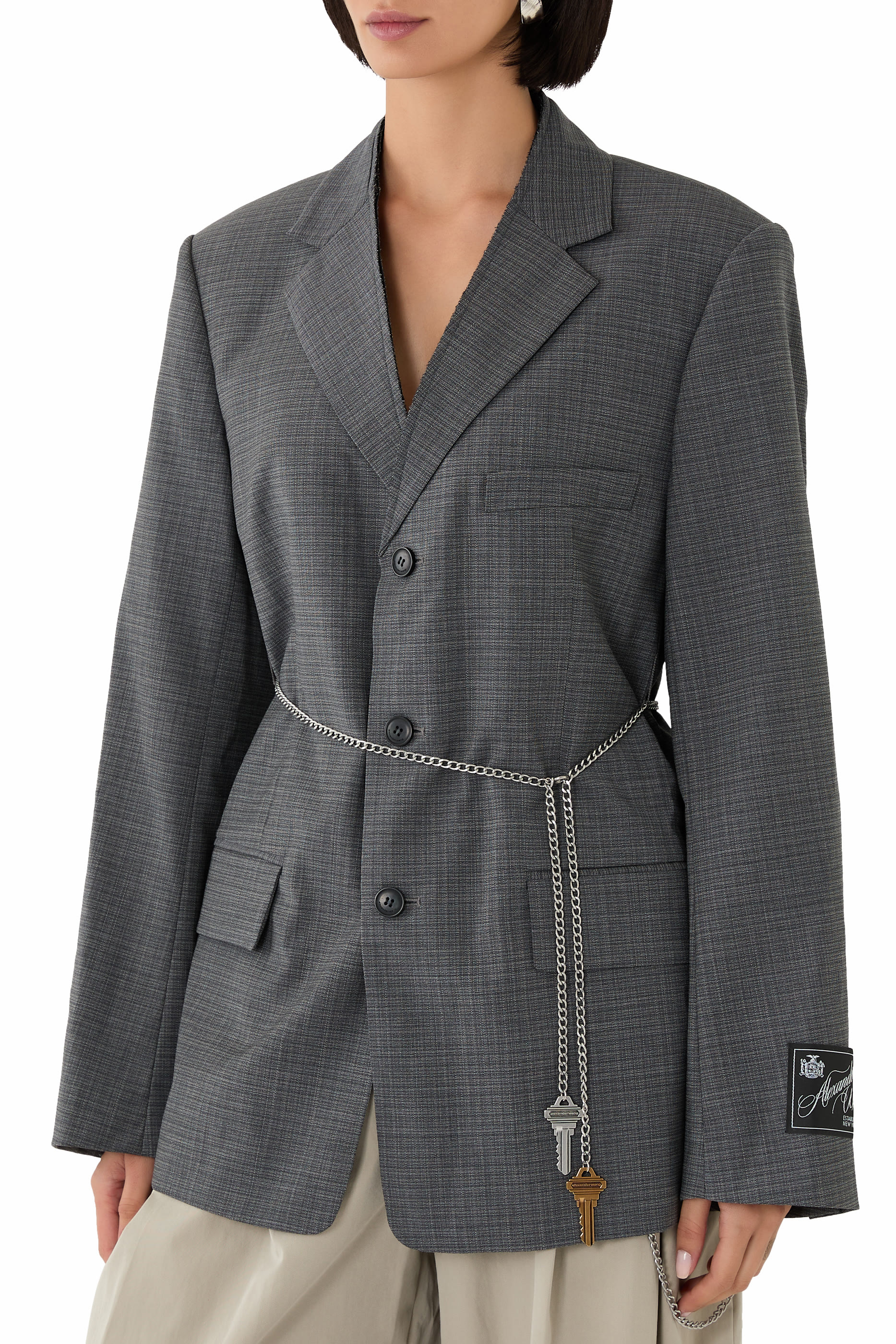 بليزر بحافة منسلة مزيج صوف