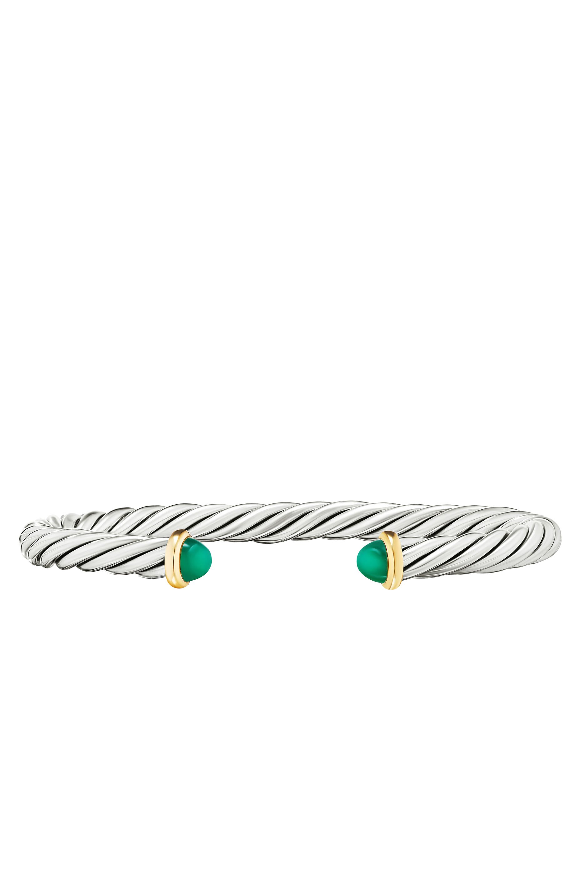 سوار مفتوح مرصع بالعقيق الأخضر ذهب أصفر عيار 18 وفصة إسترلينية