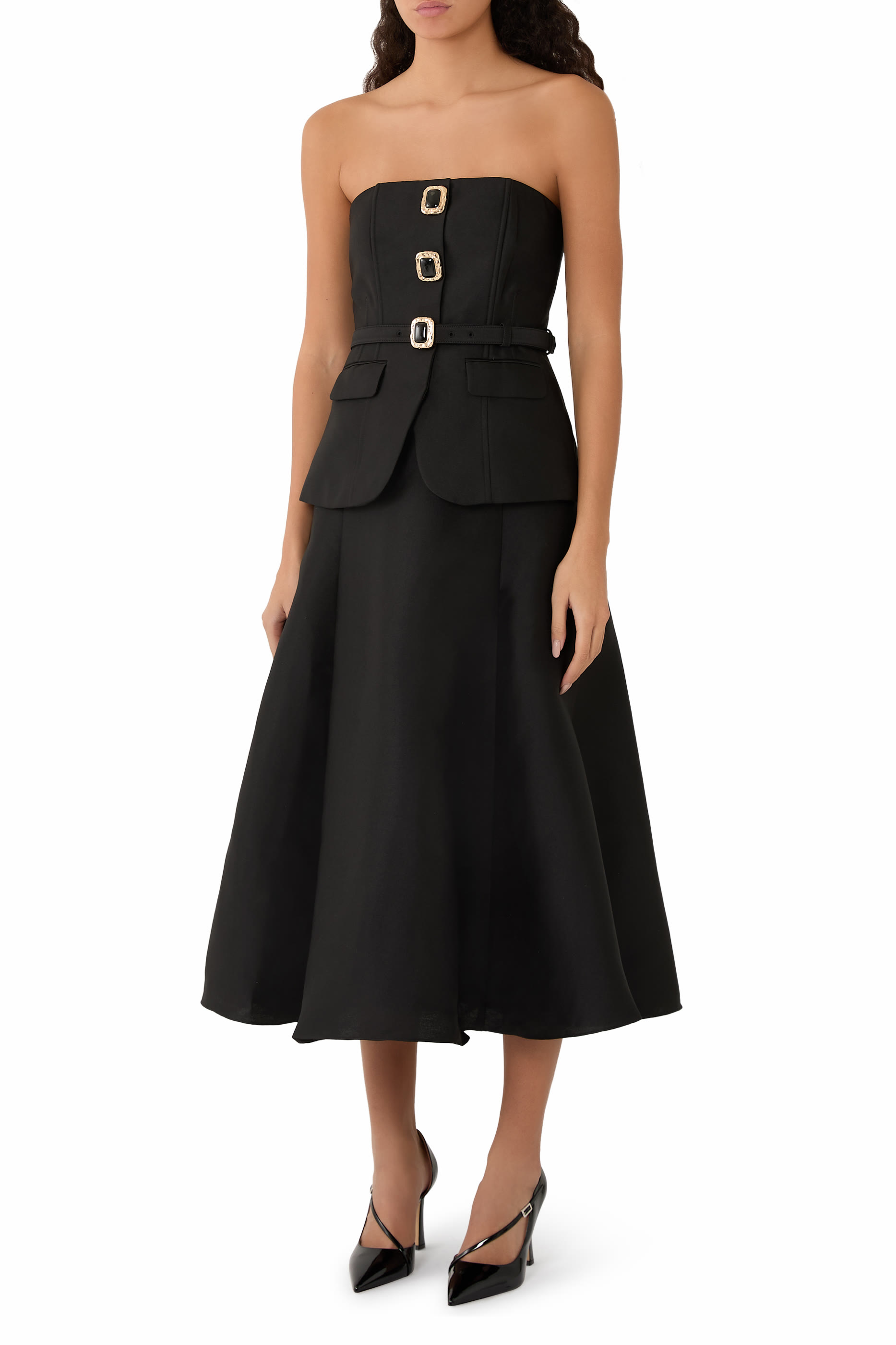 فستان متوسط الطول بلا حمالات تفتا