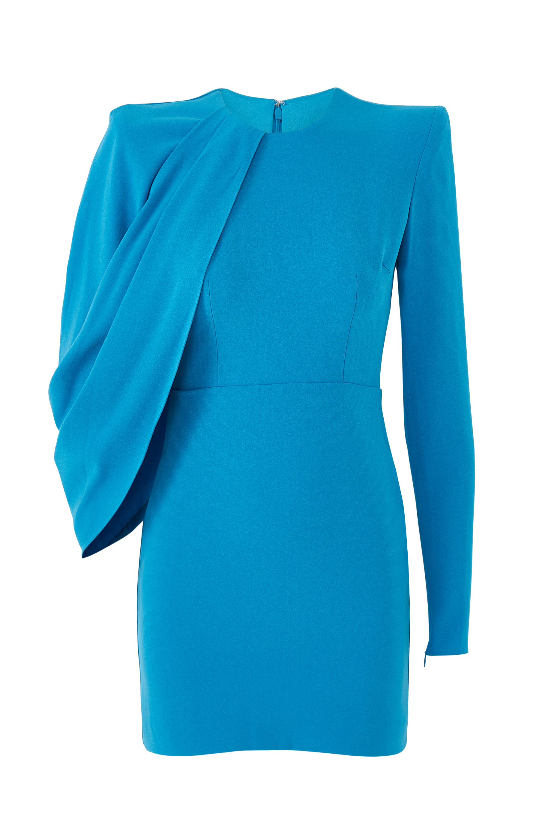 فستان قصير بتصميم غير متماثل بأكمام مع كاب