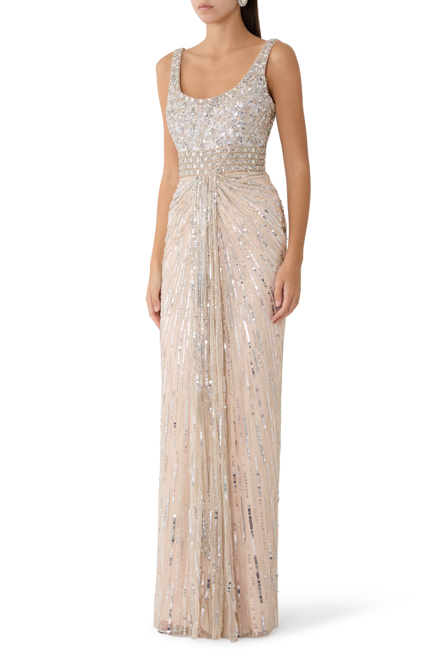 فستان سهرة إلكسير بلا أكمام بتفاصيل درابيه أمامية