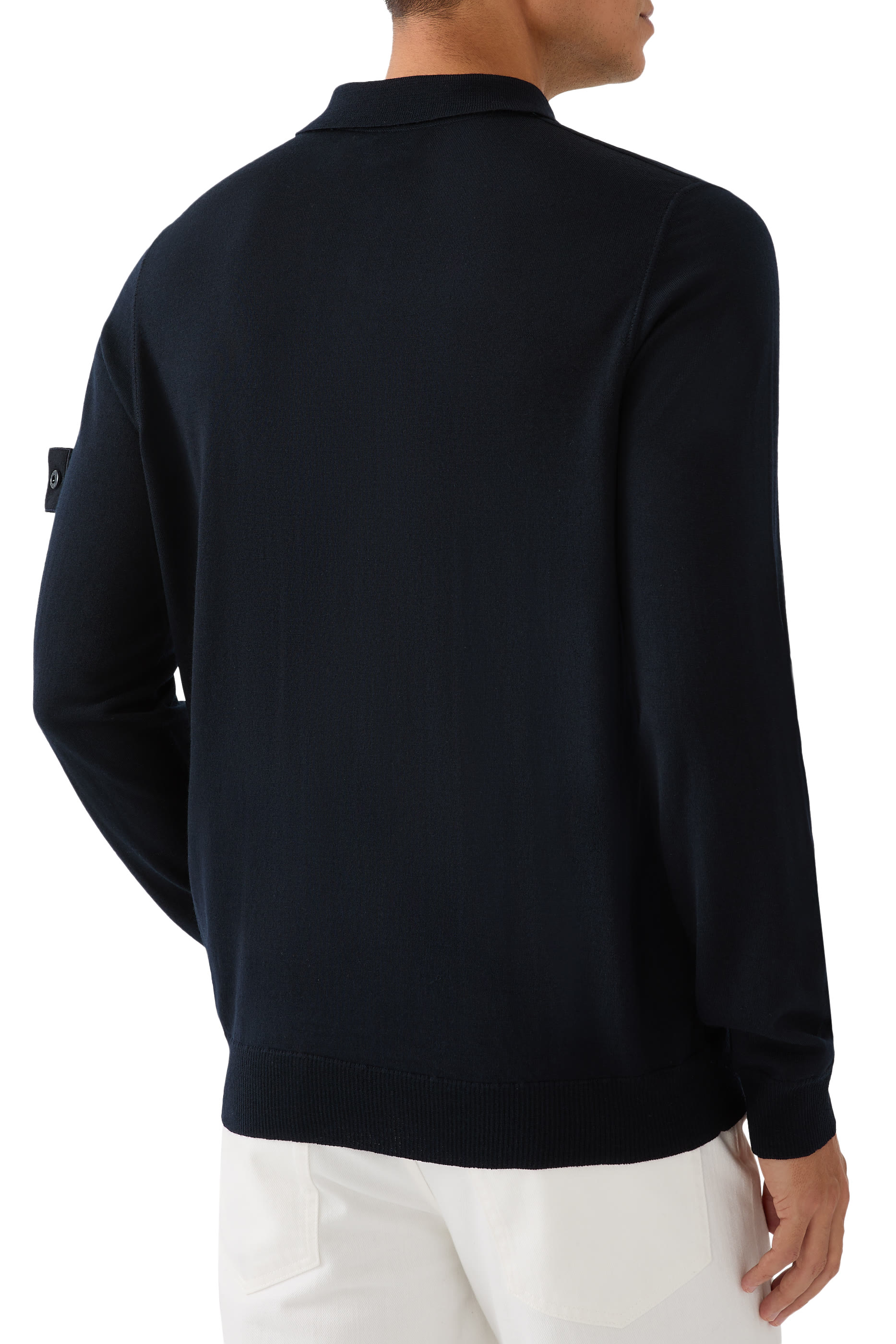 قميص بولو منسوج بأكمام طويلة وتفاصيل مضلعة