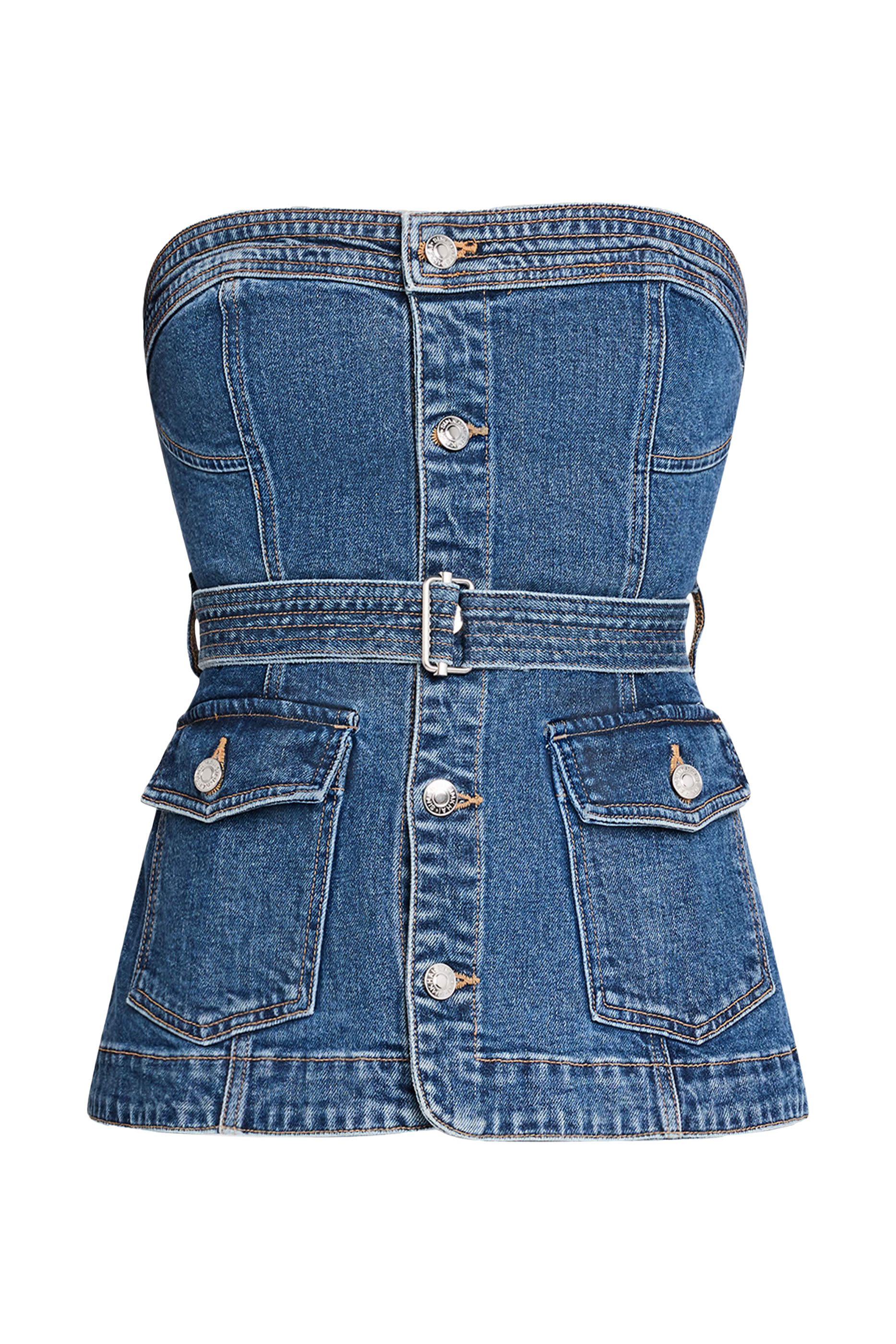 بلوزة سيان بحزام وتصميم صدرية