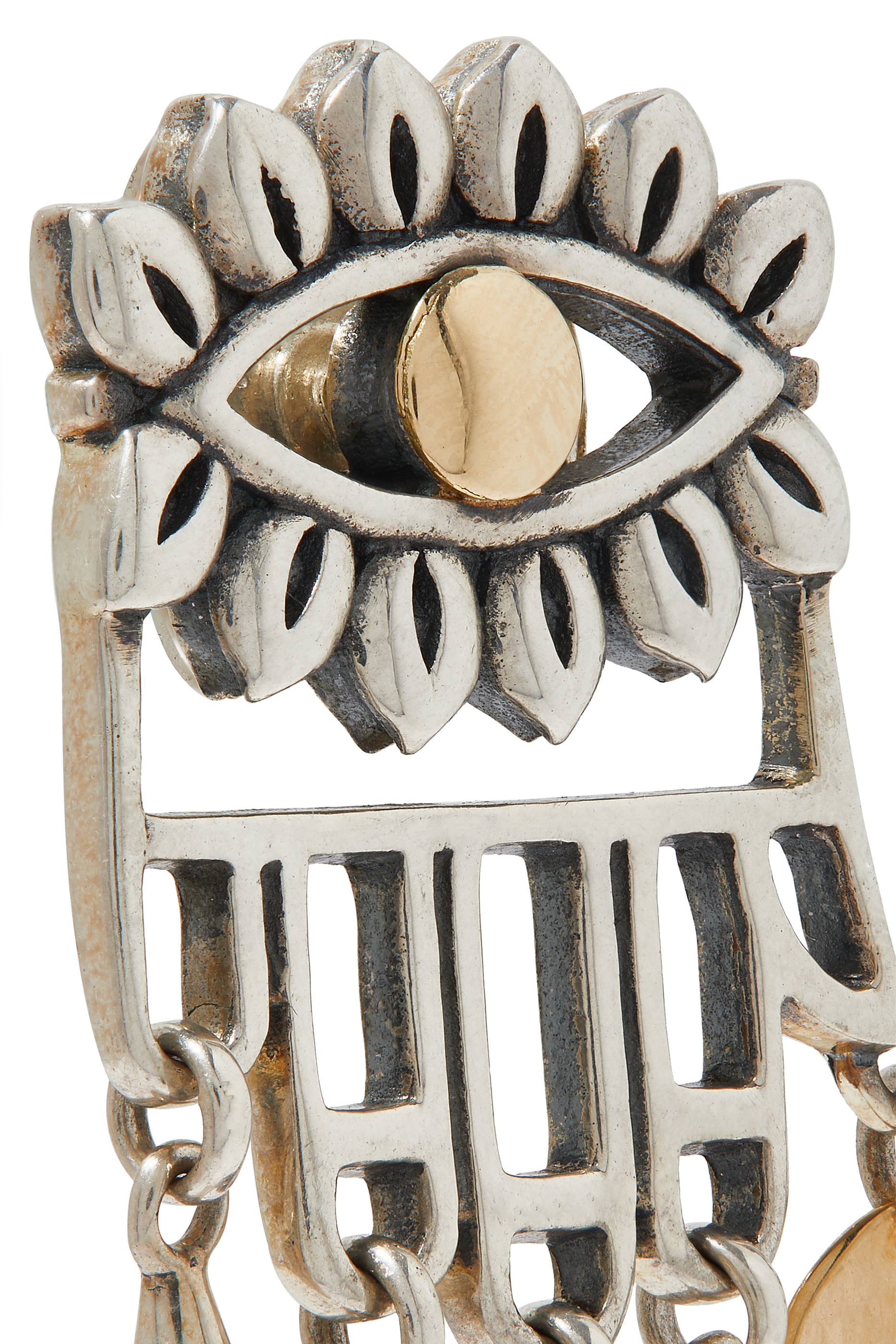 أقراط بتصميم عين وكف فضة إسترلينية وذهب أصفر عيار 18