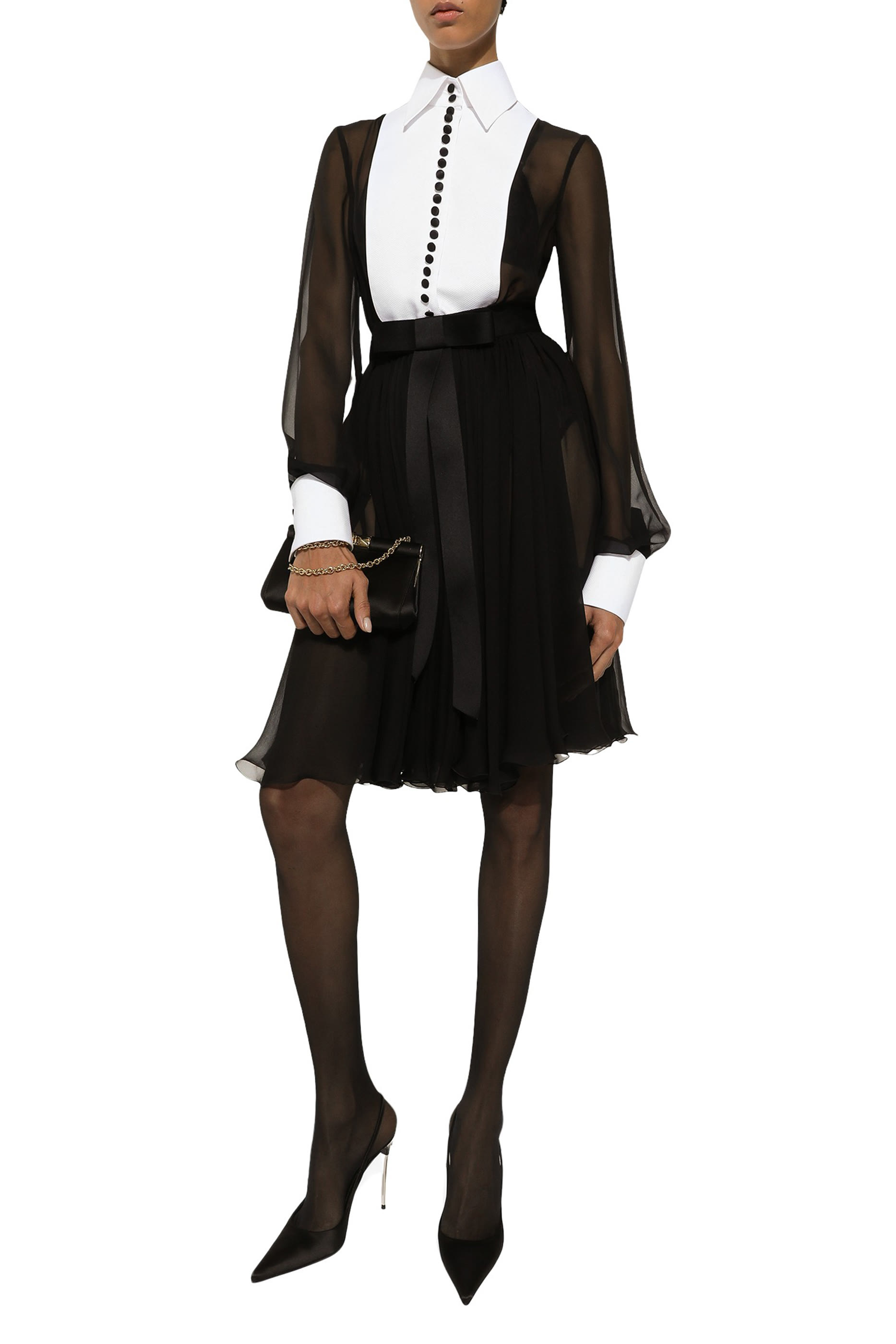 فستان متوسط الطول بتصميم قميص شيفون