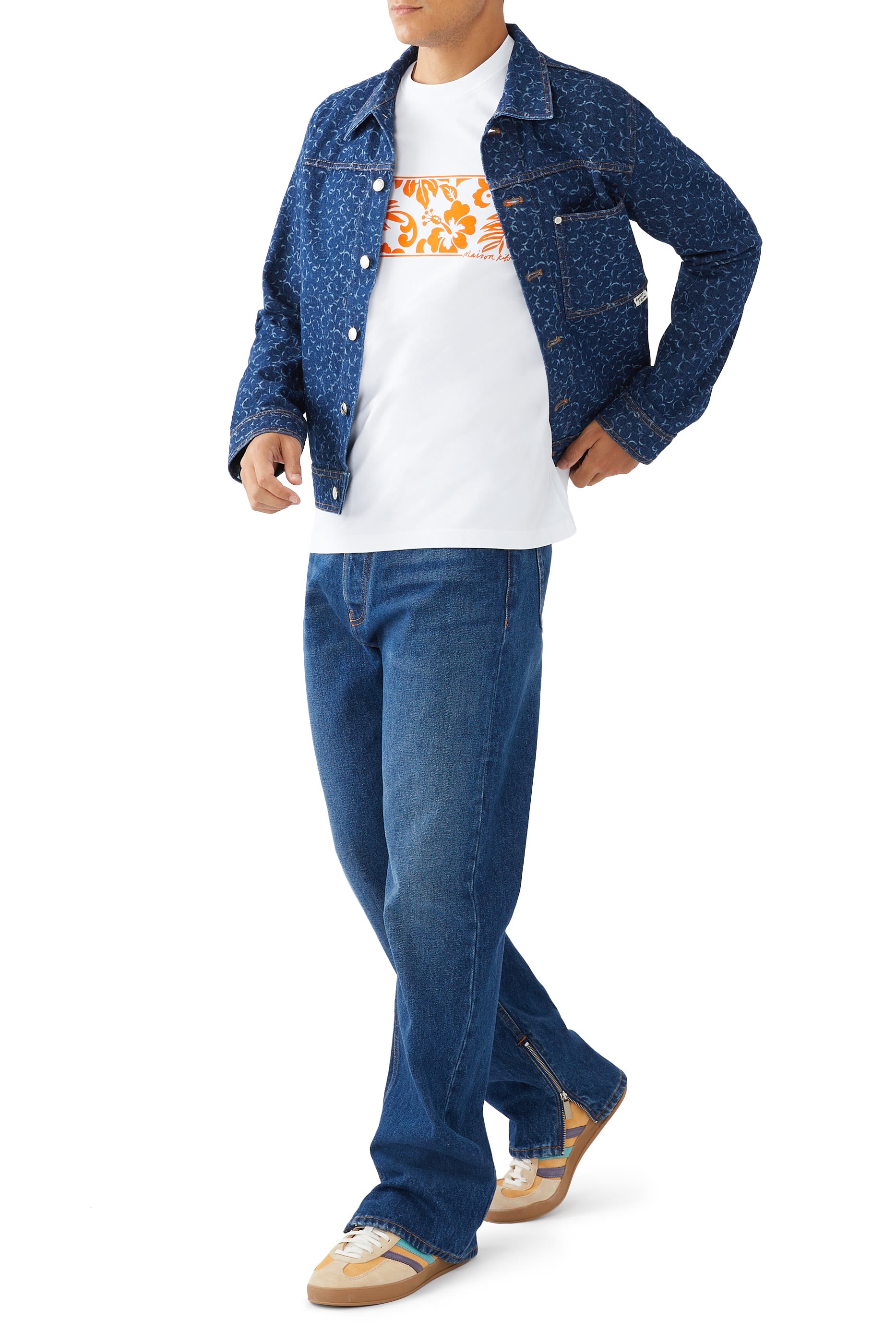 تيشيرت بشريط بطبعات إستوائية قطن مريح