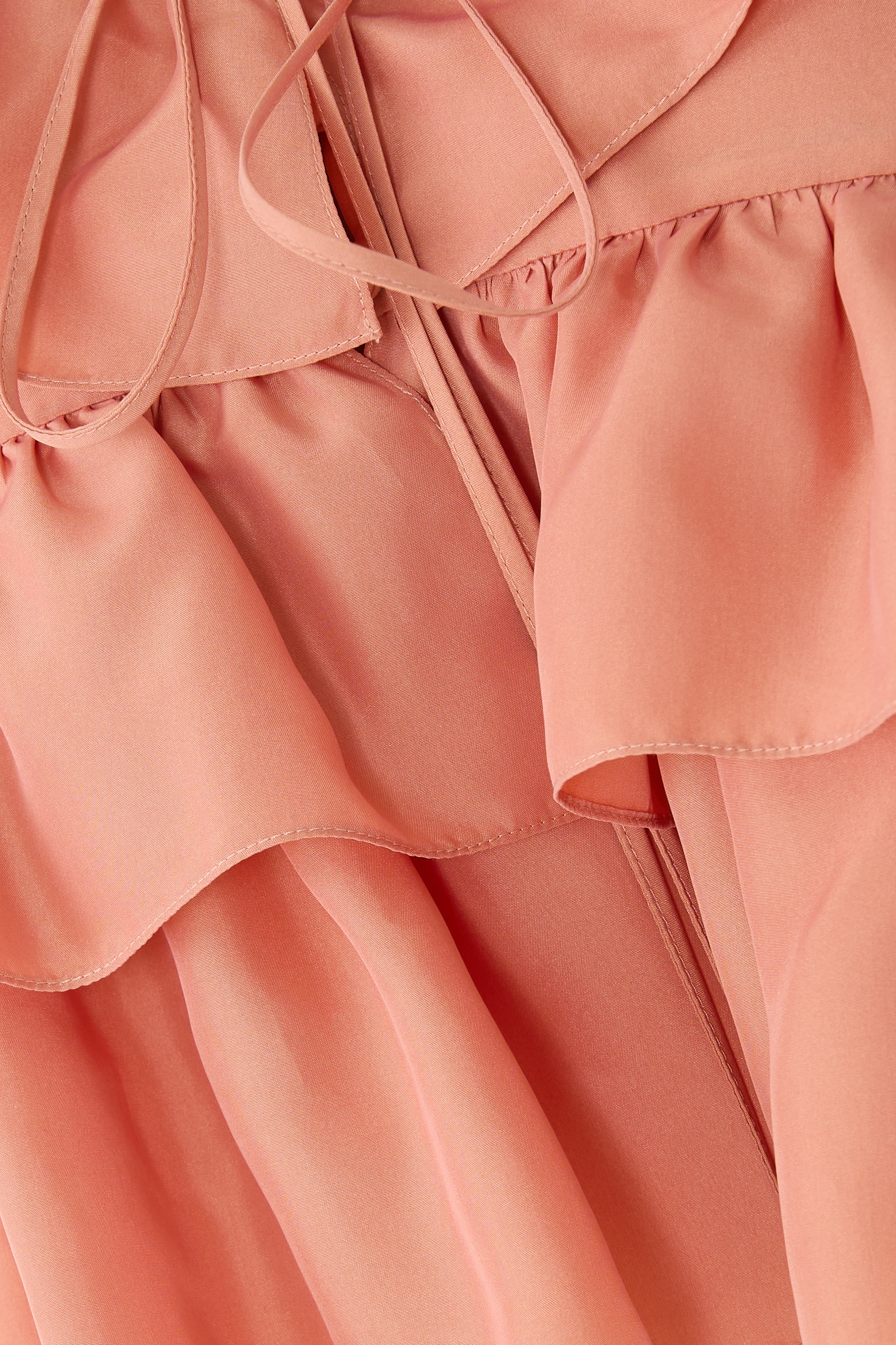 بلوزة قصيرة مكشكشة بوبلين حريري بلون باهت