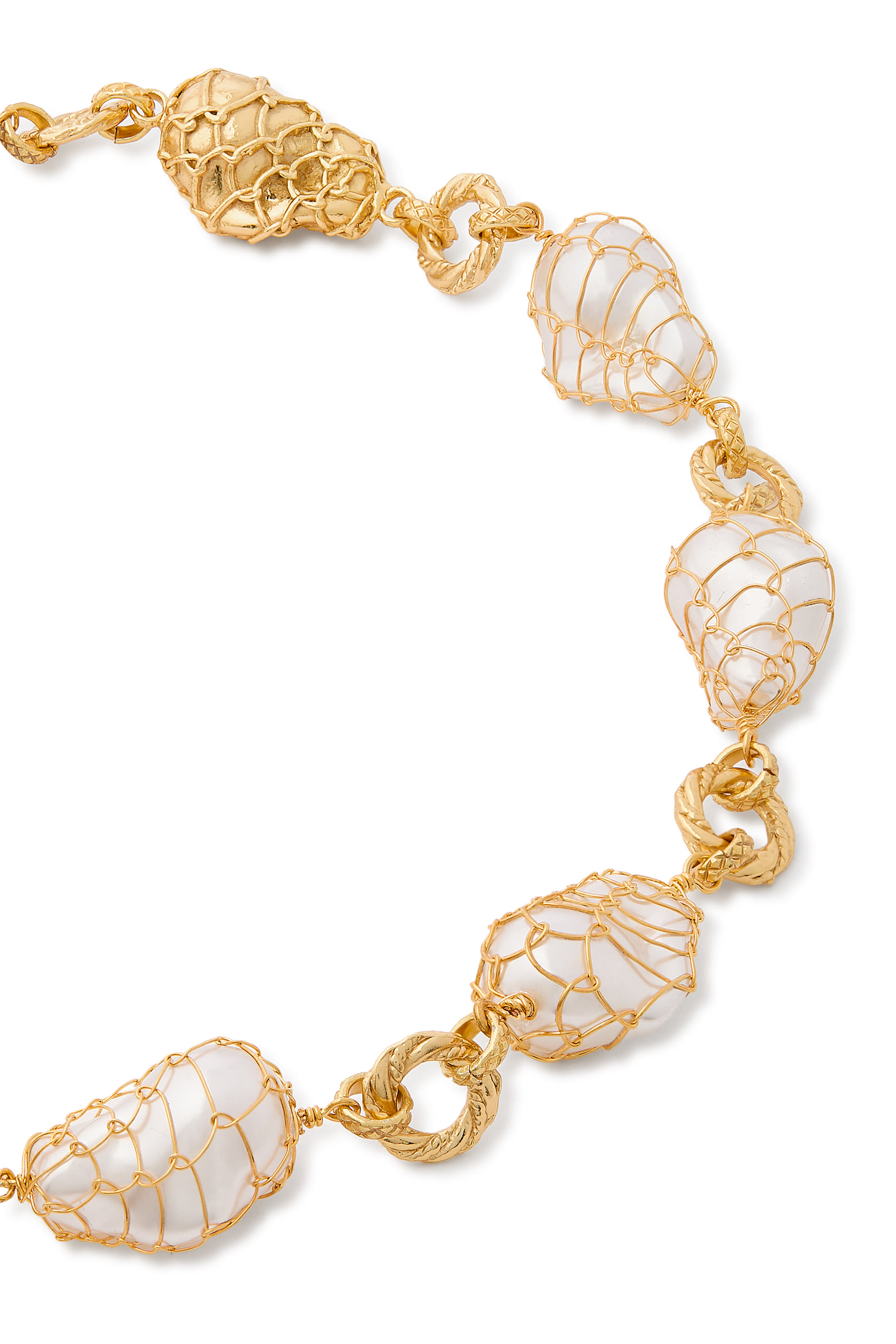 قلادة راينبو بيس مزينة بلؤلؤ بيوا، معدن مطلي بالذهب